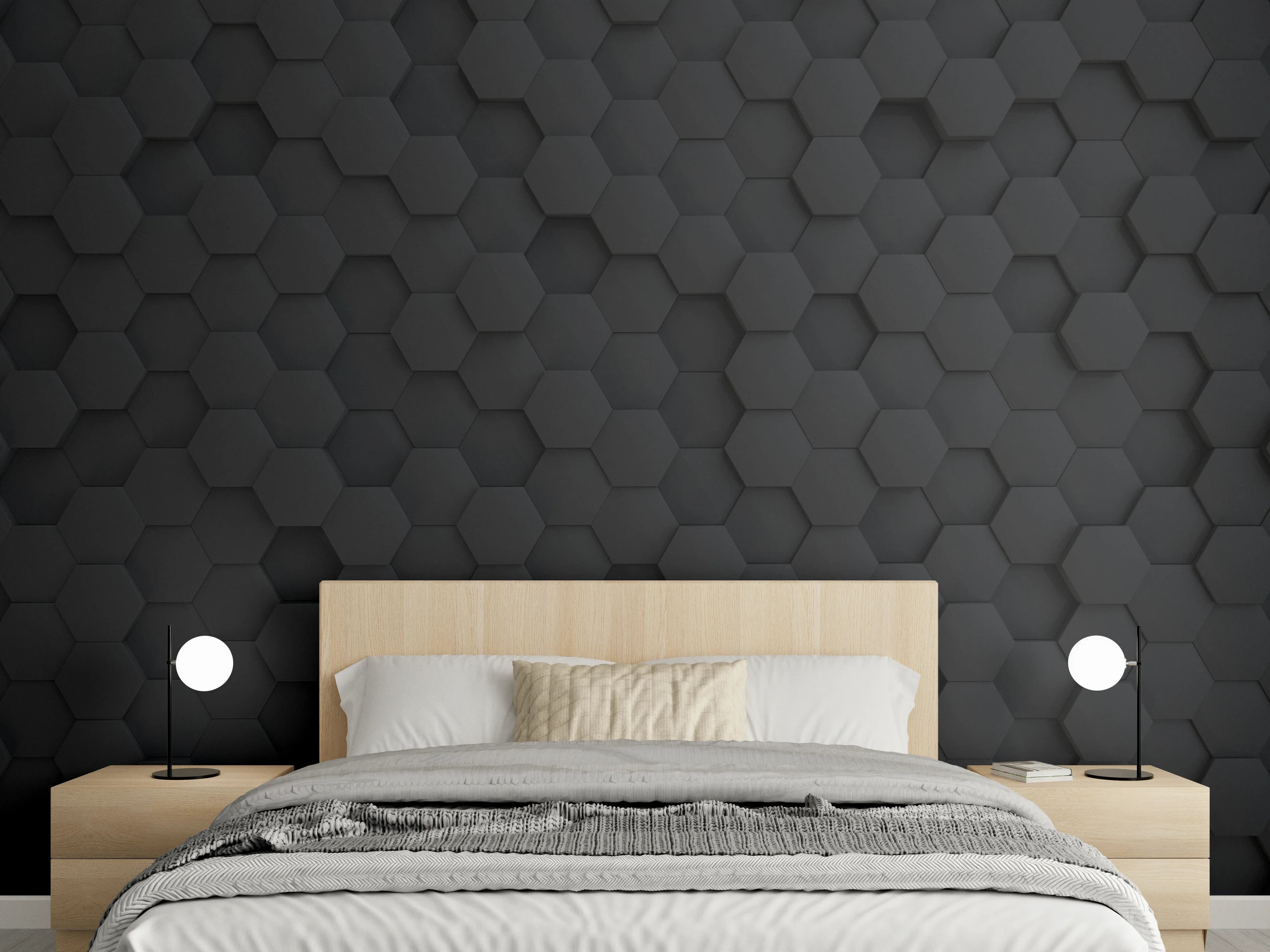 Wandverkleidung Schlafzimmer - Moderner schwarzer Hexagon-Design Hintergrund