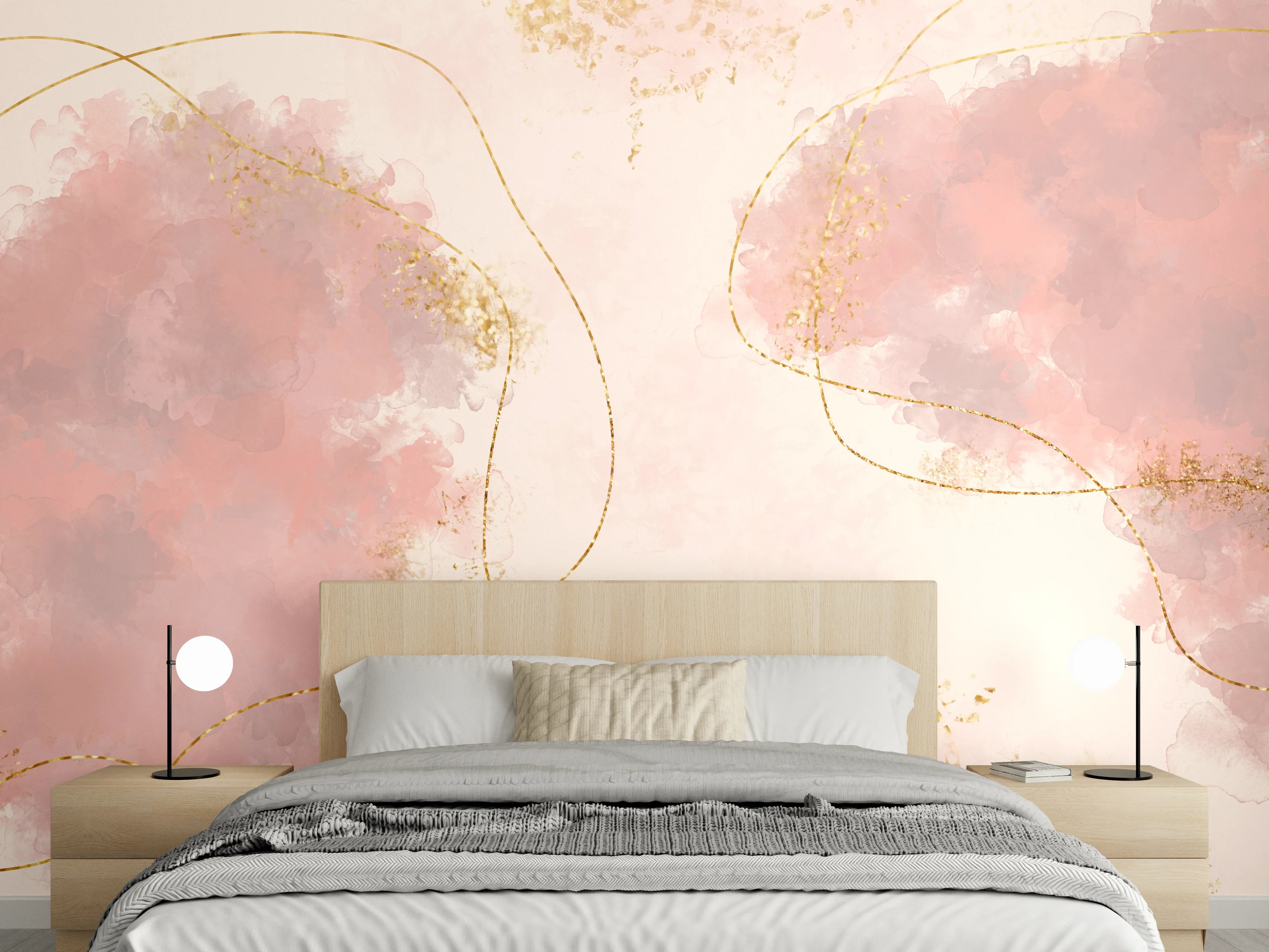 Wandverkleidung Schlafzimmer - Modernes Aquarell Rosa Gold Marmor
