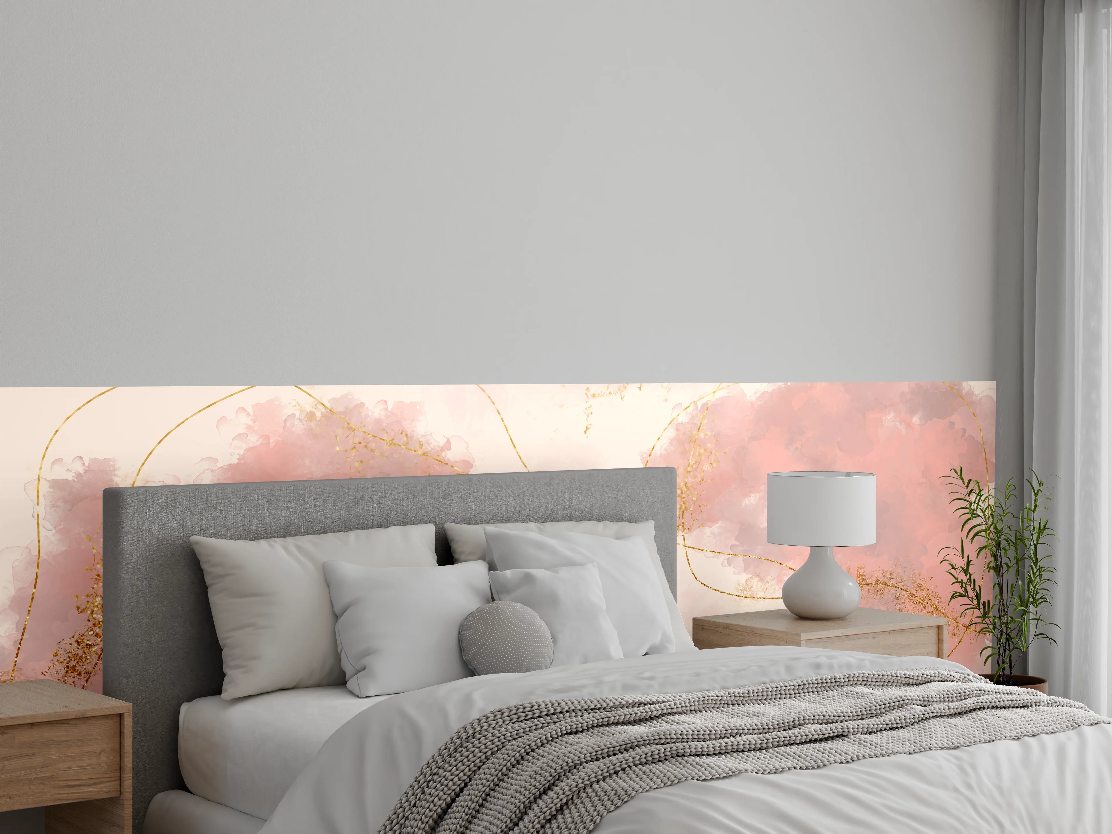 Wandverkleidung Schlafzimmer - Modernes Aquarell Rosa Gold Marmor