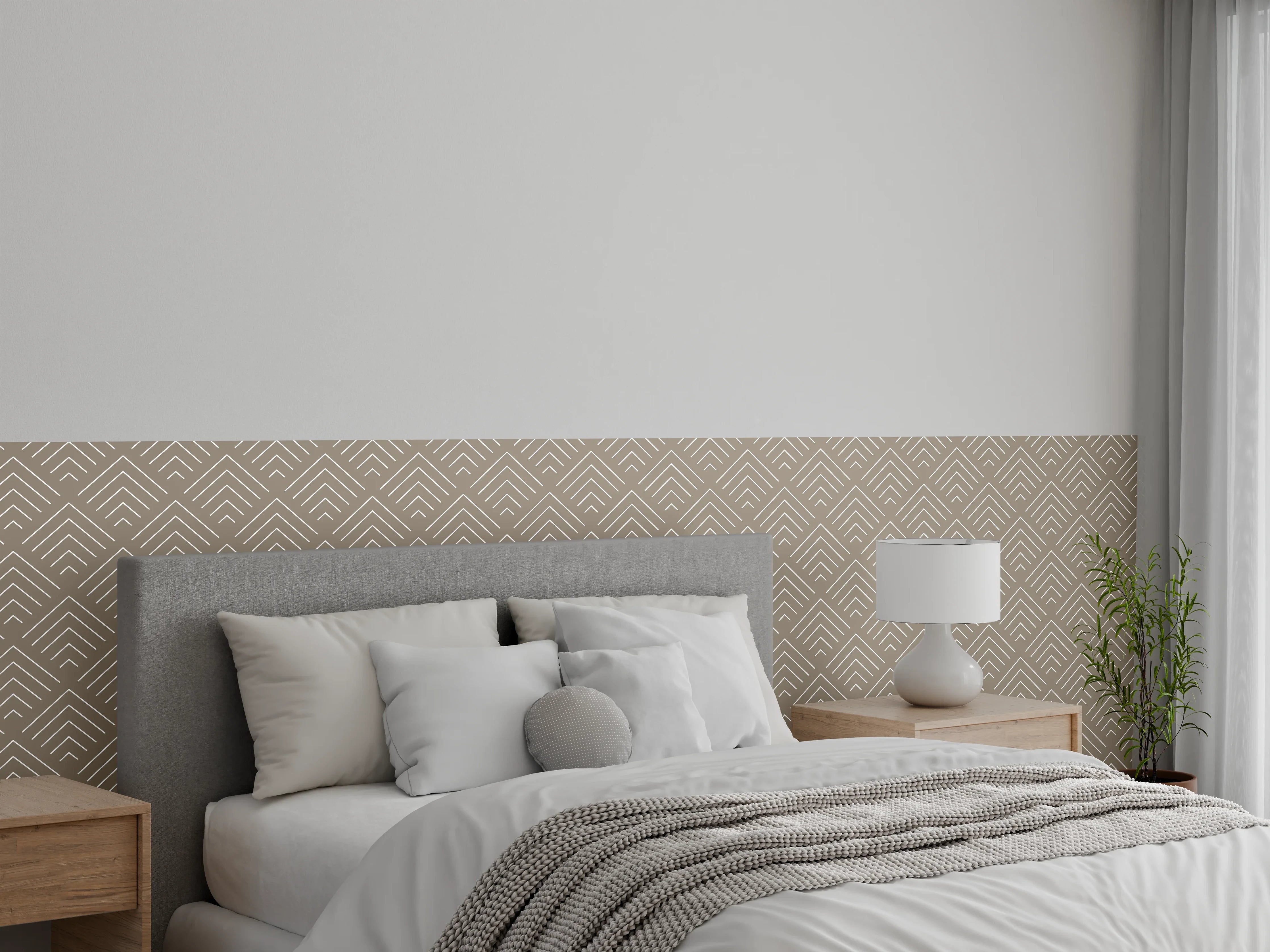 Wandverkleidung Schlafzimmer - Modernes Art-Déco Muster Beige Wand