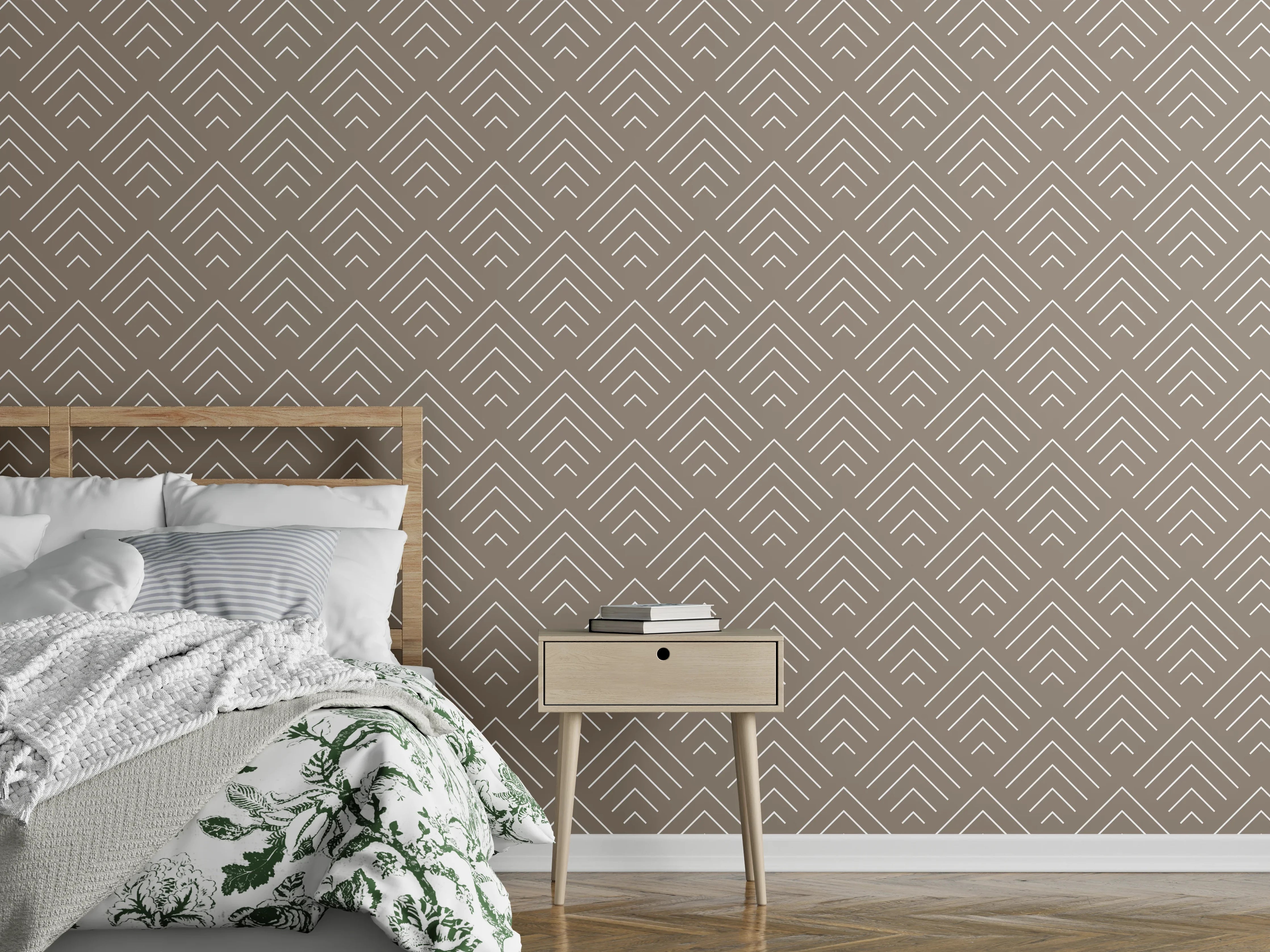 Wandverkleidung Schlafzimmer - Modernes Art-Déco Muster Beige Wand