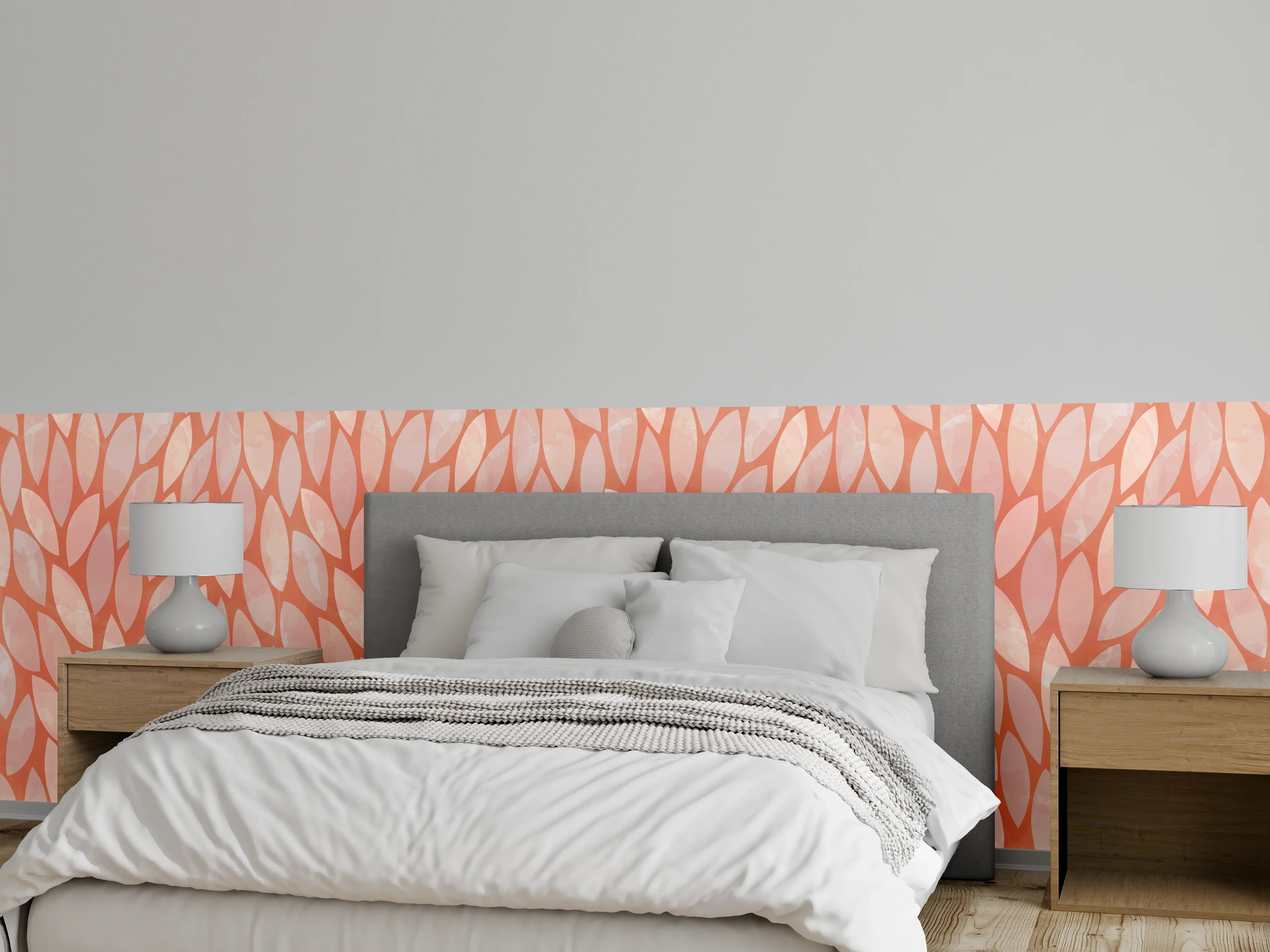 Wandverkleidung Schlafzimmer - Modernes Blattmuster in Zartrosa Tönen