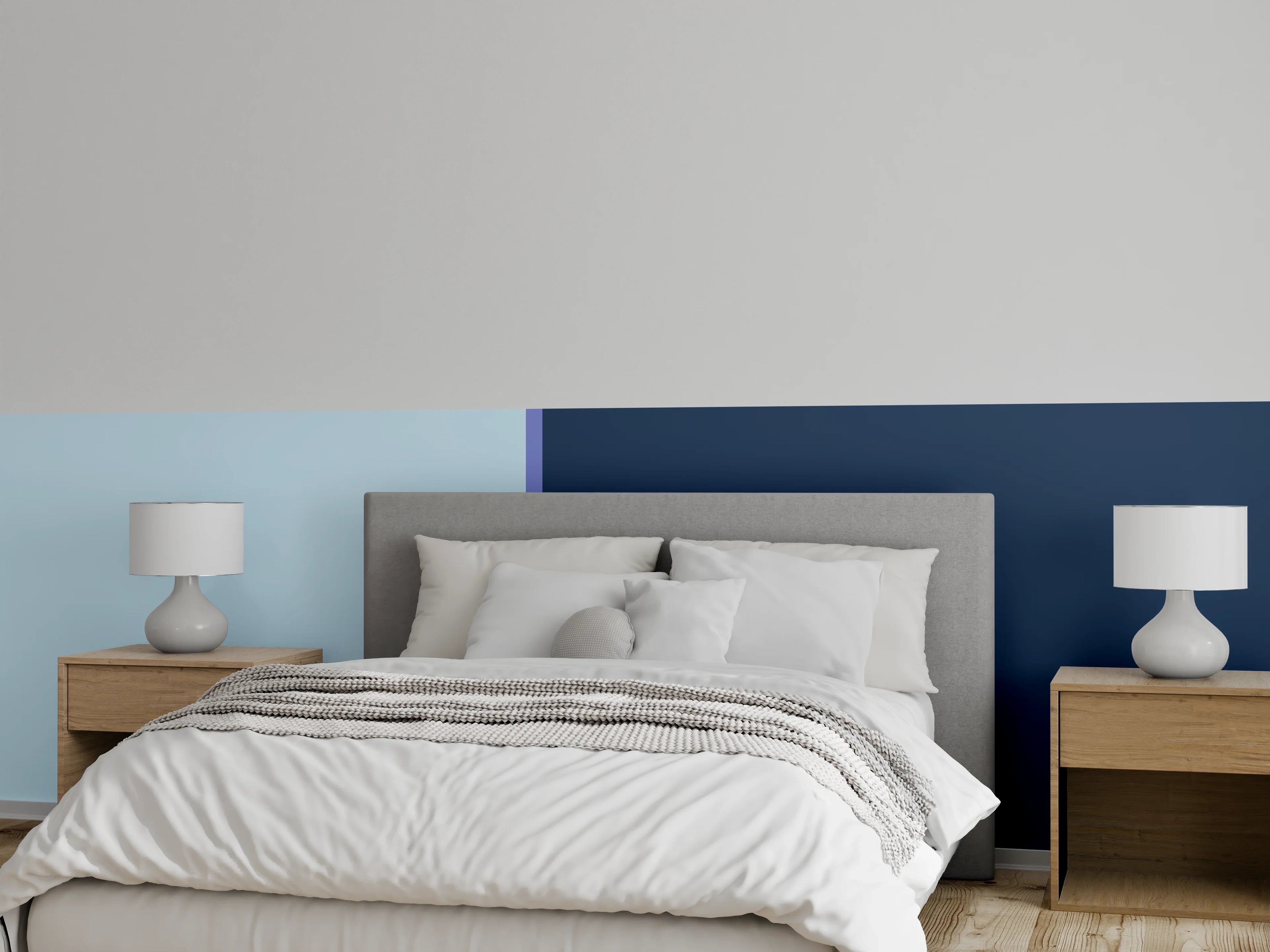Wandverkleidung Schlafzimmer - Modernes Blau-Ton Wanddesign Streifen