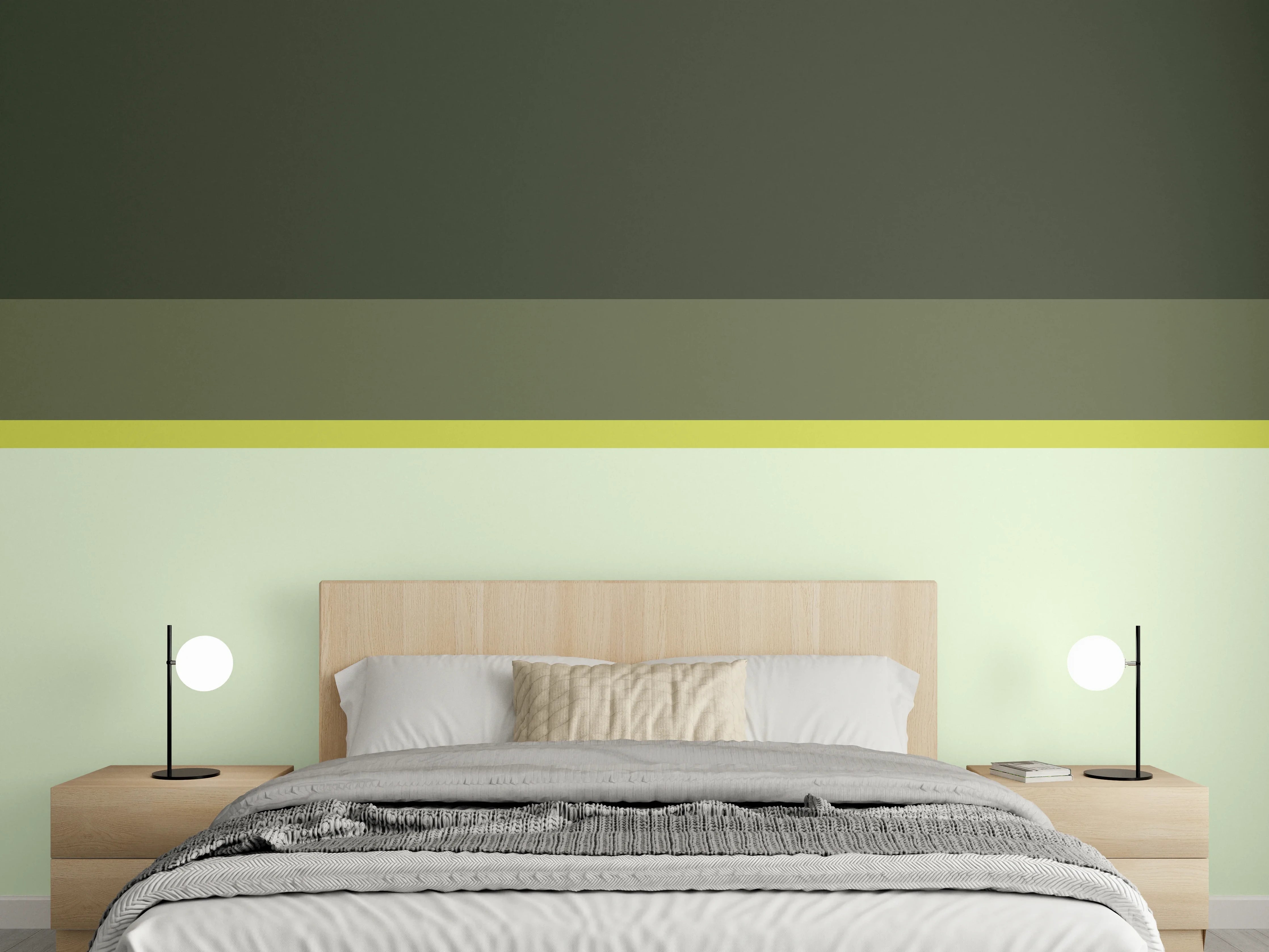 Wandverkleidung Schlafzimmer - Modernes Blockstreifen-Dekor in Grüntönen