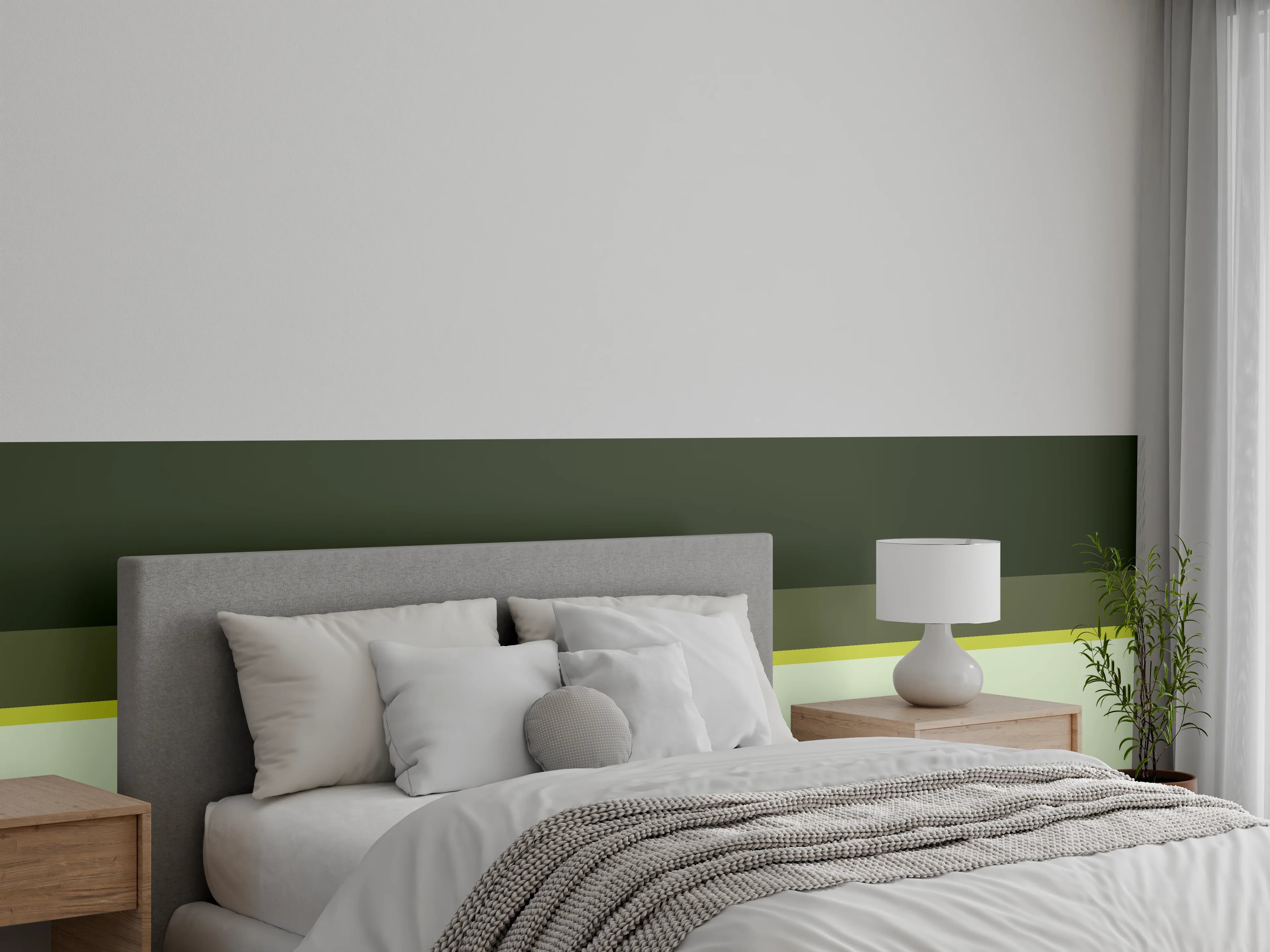 Wandverkleidung Schlafzimmer - Modernes Blockstreifen-Dekor in Grüntönen