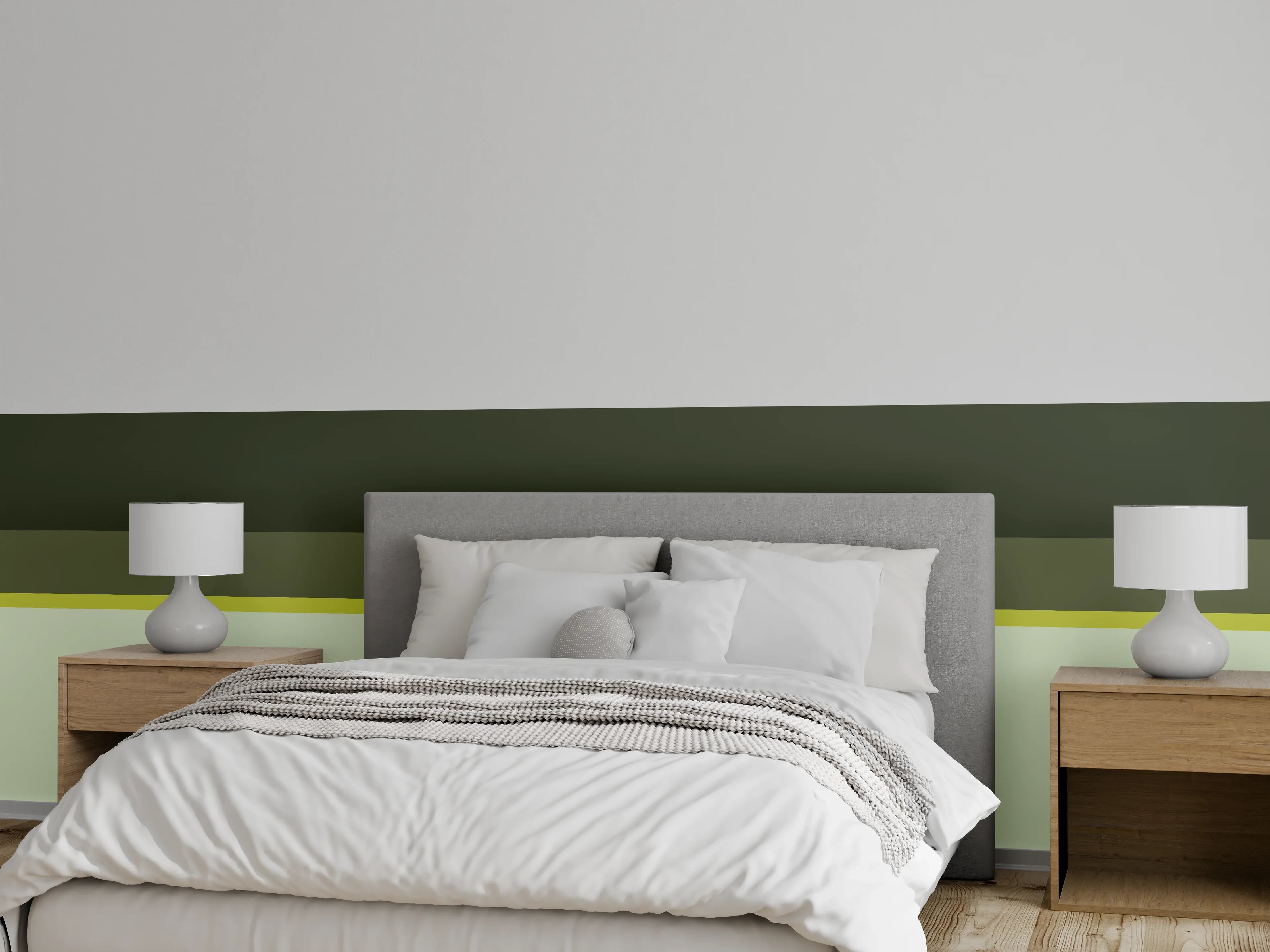 Wandverkleidung Schlafzimmer - Modernes Blockstreifen-Dekor in Grüntönen