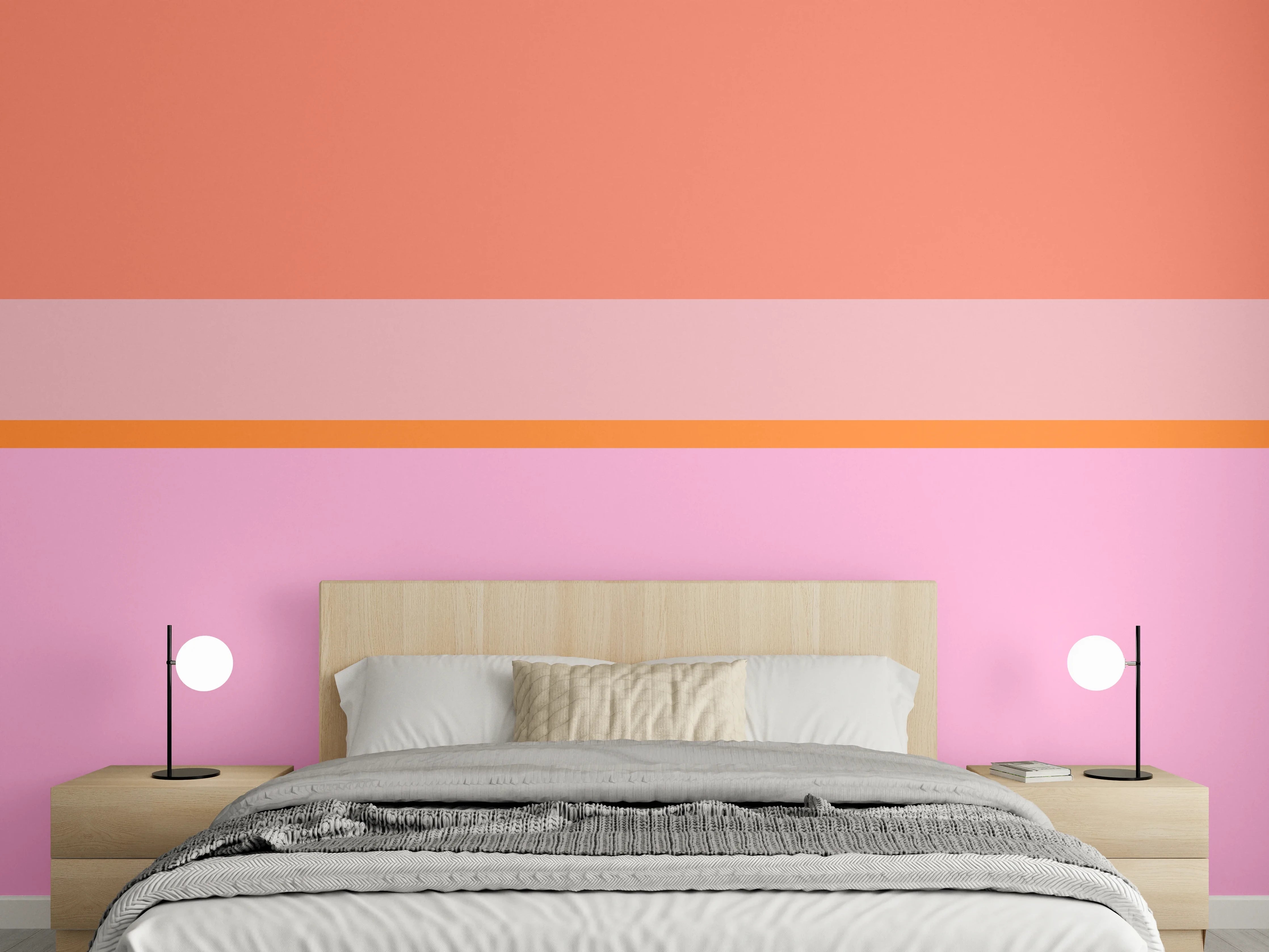 Wandverkleidung Schlafzimmer - Modernes Blockstreifen-Design rosa orange