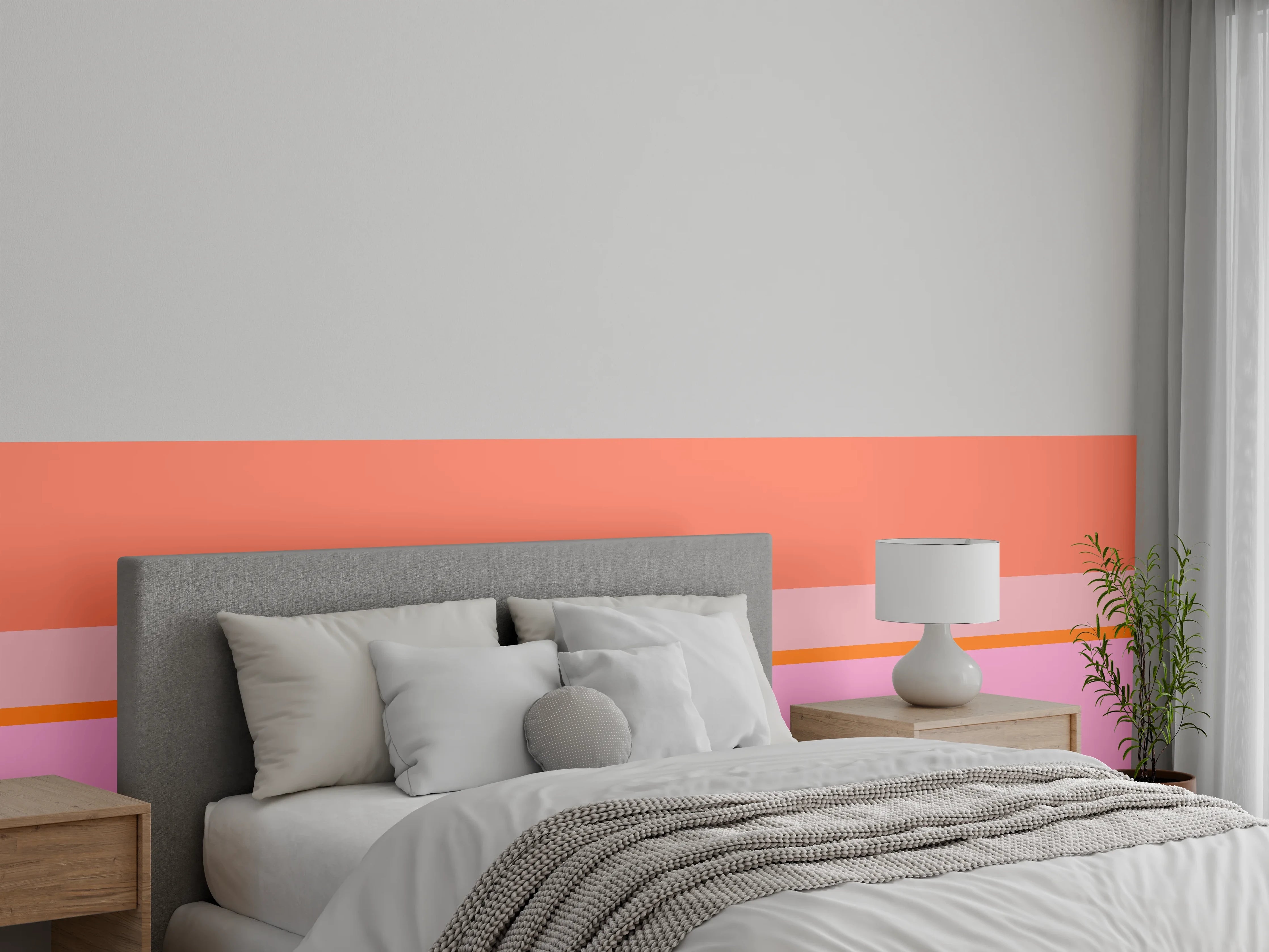 Wandverkleidung Schlafzimmer - Modernes Blockstreifen-Design rosa orange