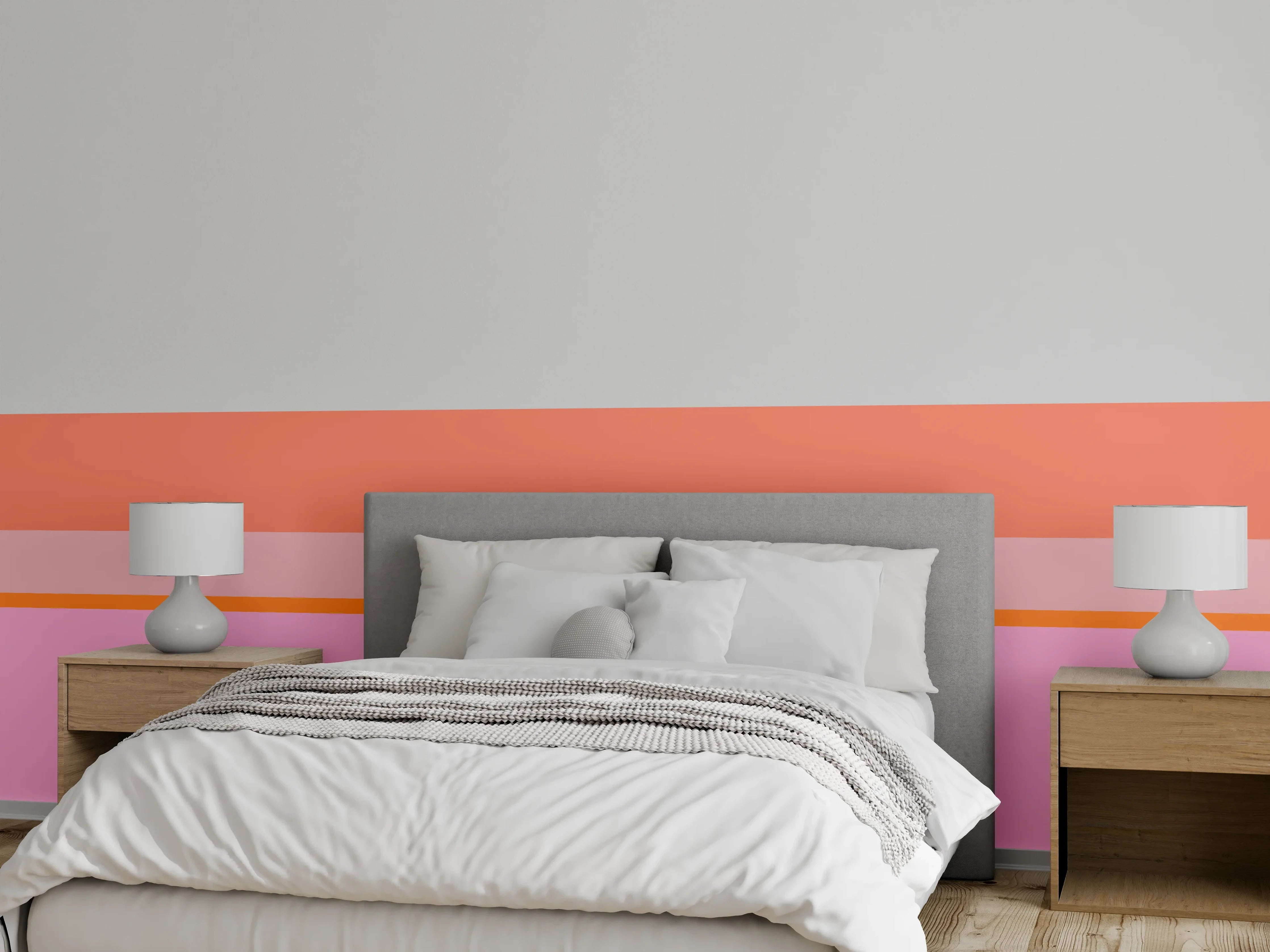 Wandverkleidung Schlafzimmer - Modernes Blockstreifen-Design rosa orange
