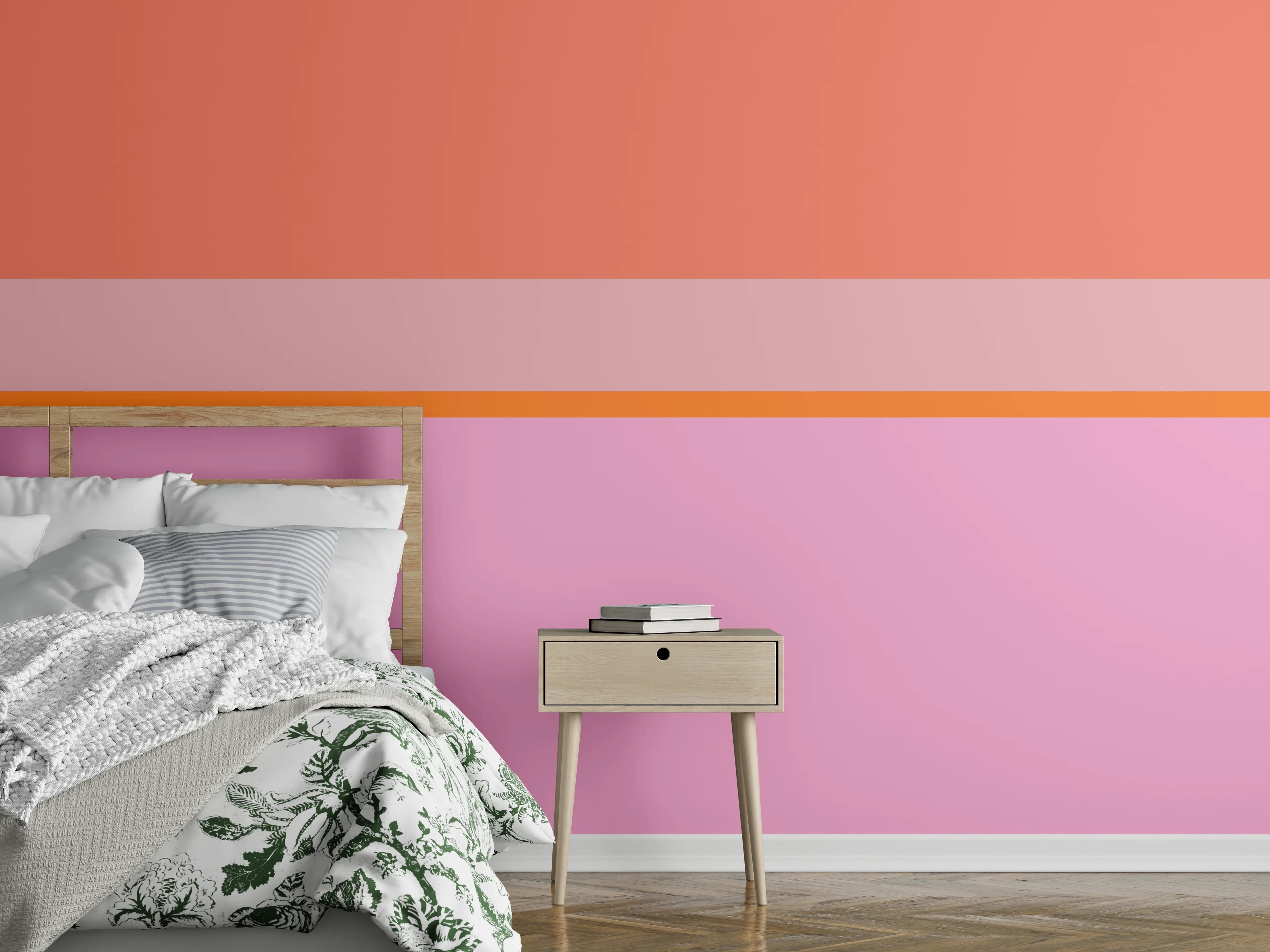 Wandverkleidung Schlafzimmer - Modernes Blockstreifen-Design rosa orange