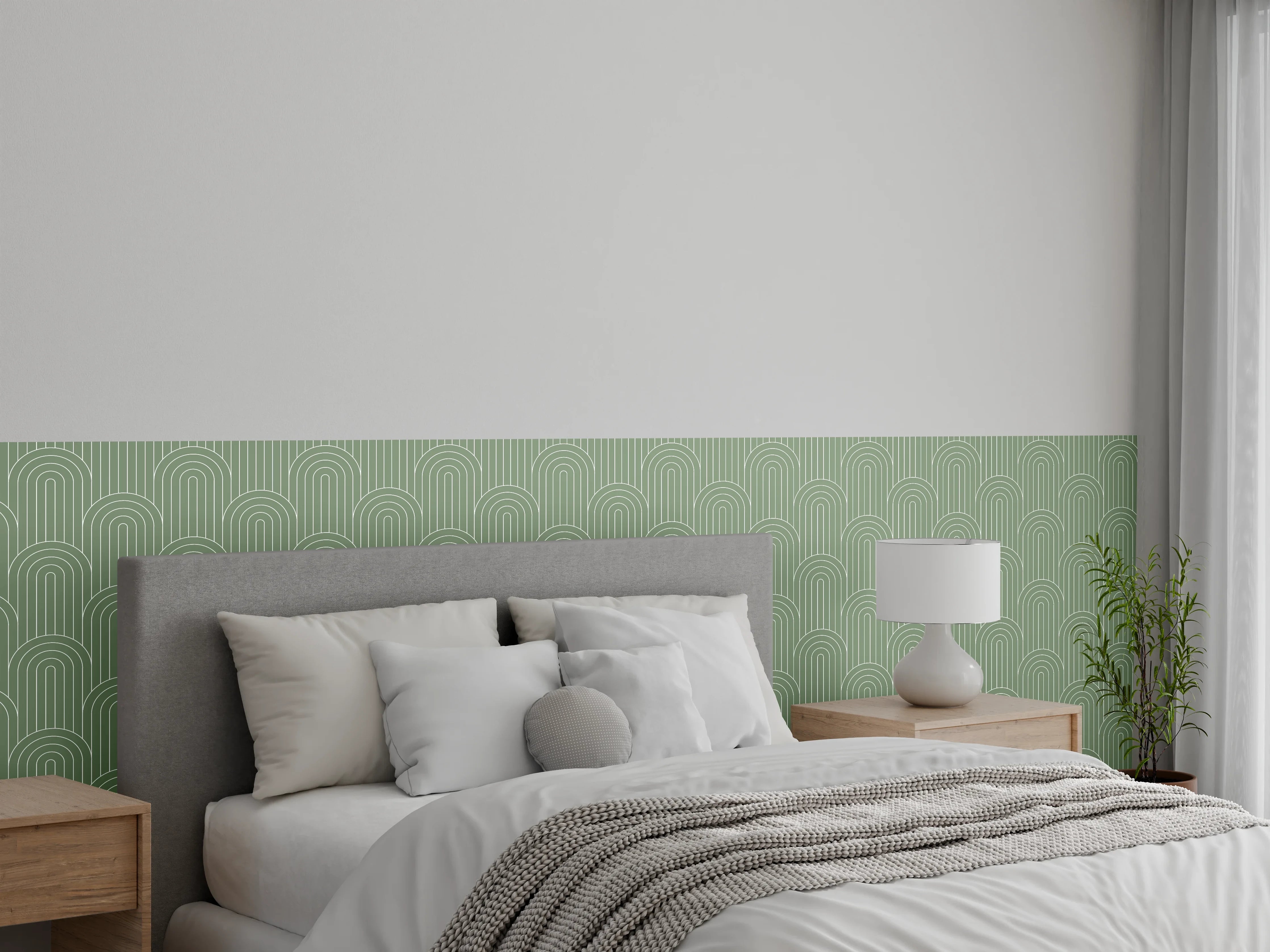 Wandverkleidung Schlafzimmer - Modernes Bogenmuster in Mintgrün
