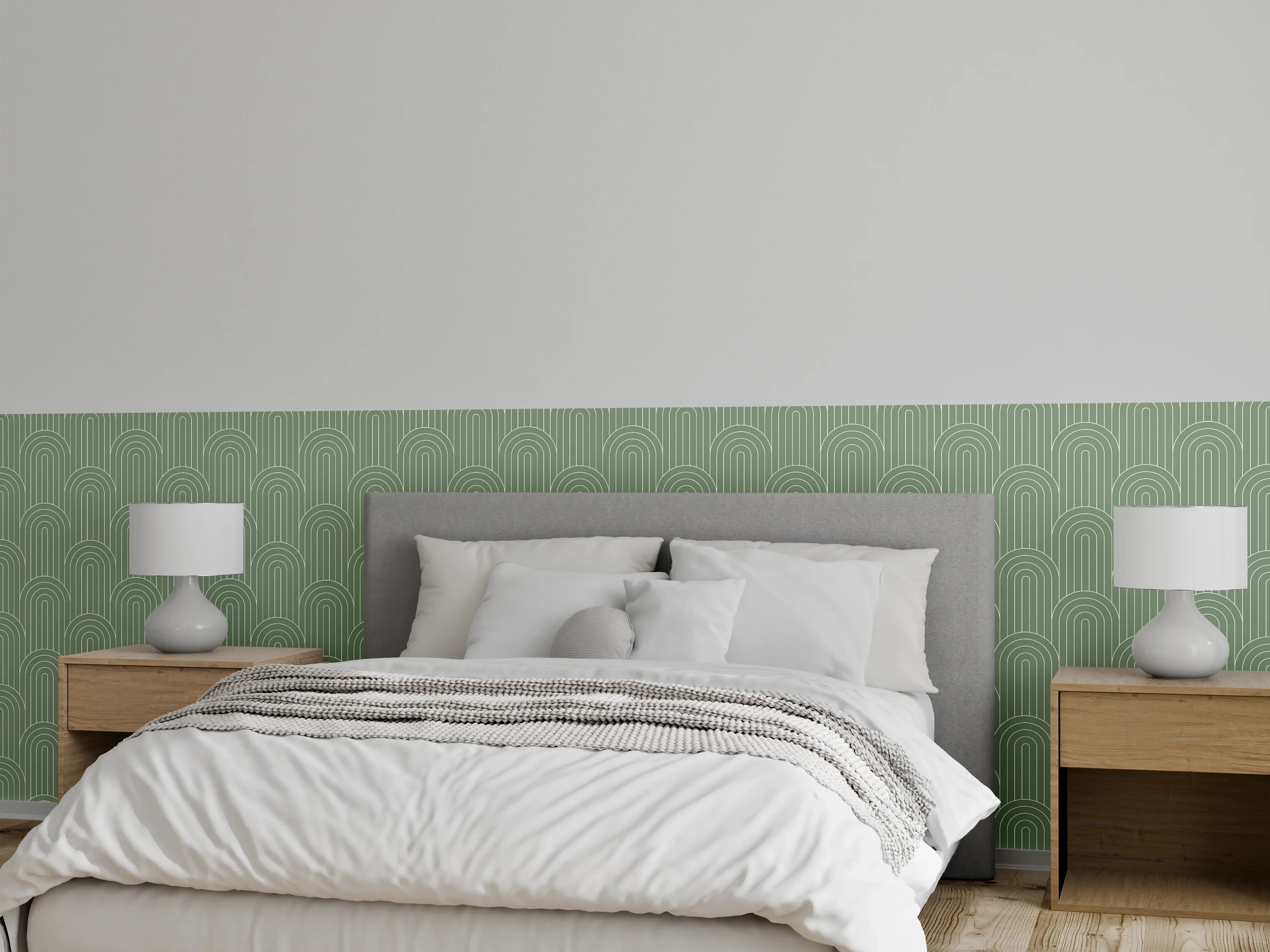 Wandverkleidung Schlafzimmer - Modernes Bogenmuster in Mintgrün