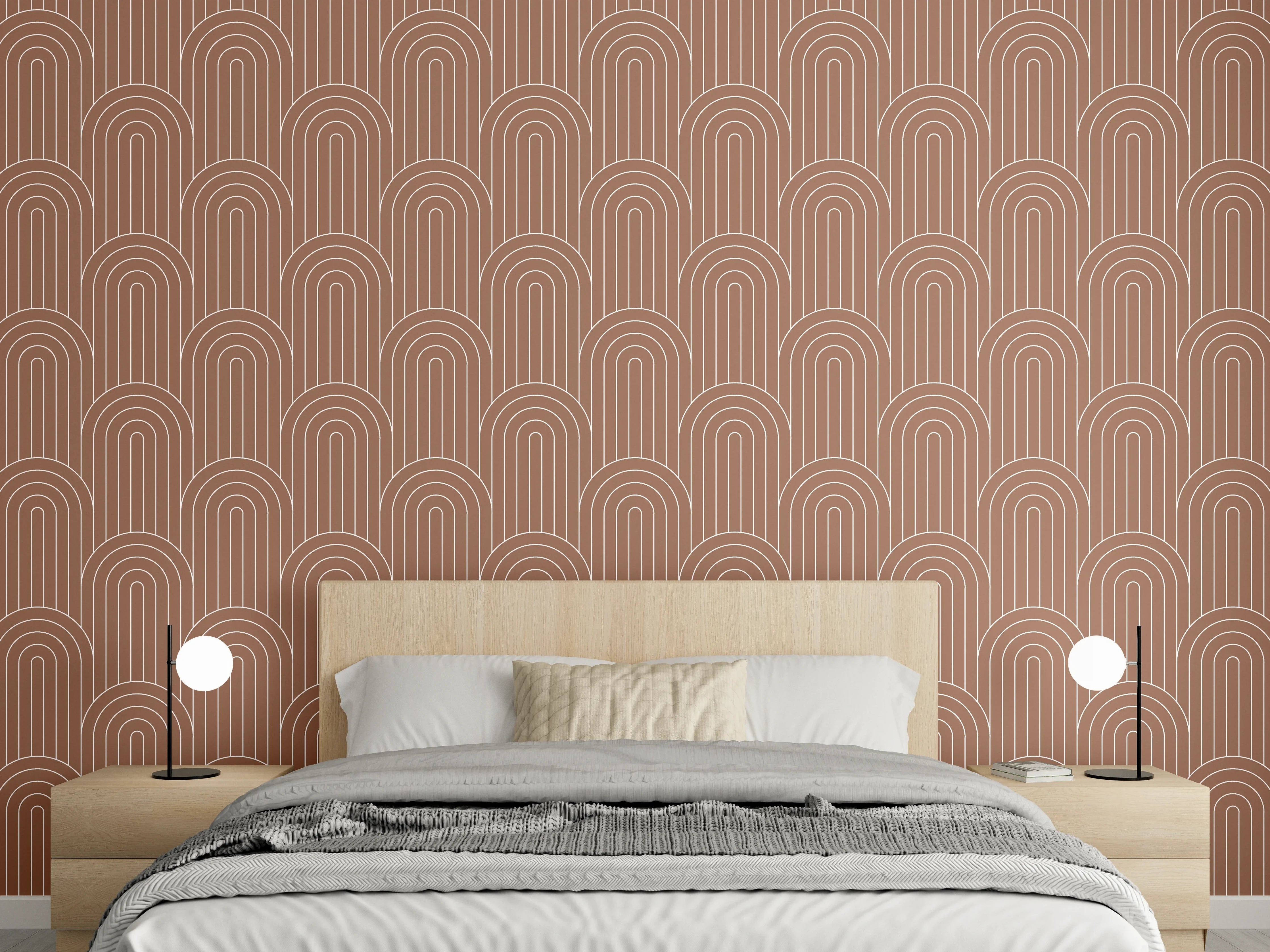 Wandverkleidung Schlafzimmer - Modernes Boho-Muster in Terrakotta
