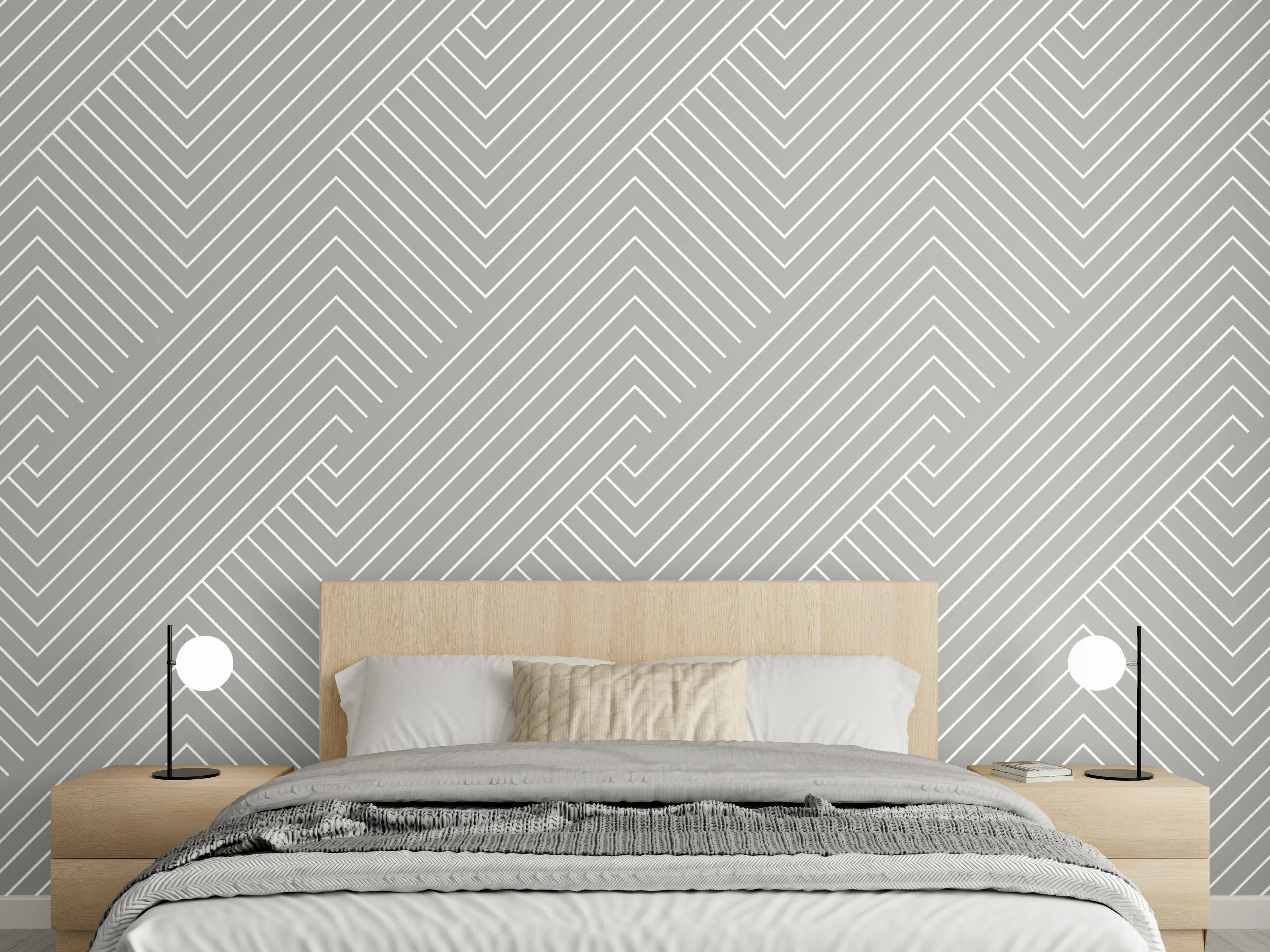 Wandverkleidung Schlafzimmer - Modernes Chevron-Muster in Grau-Weiß