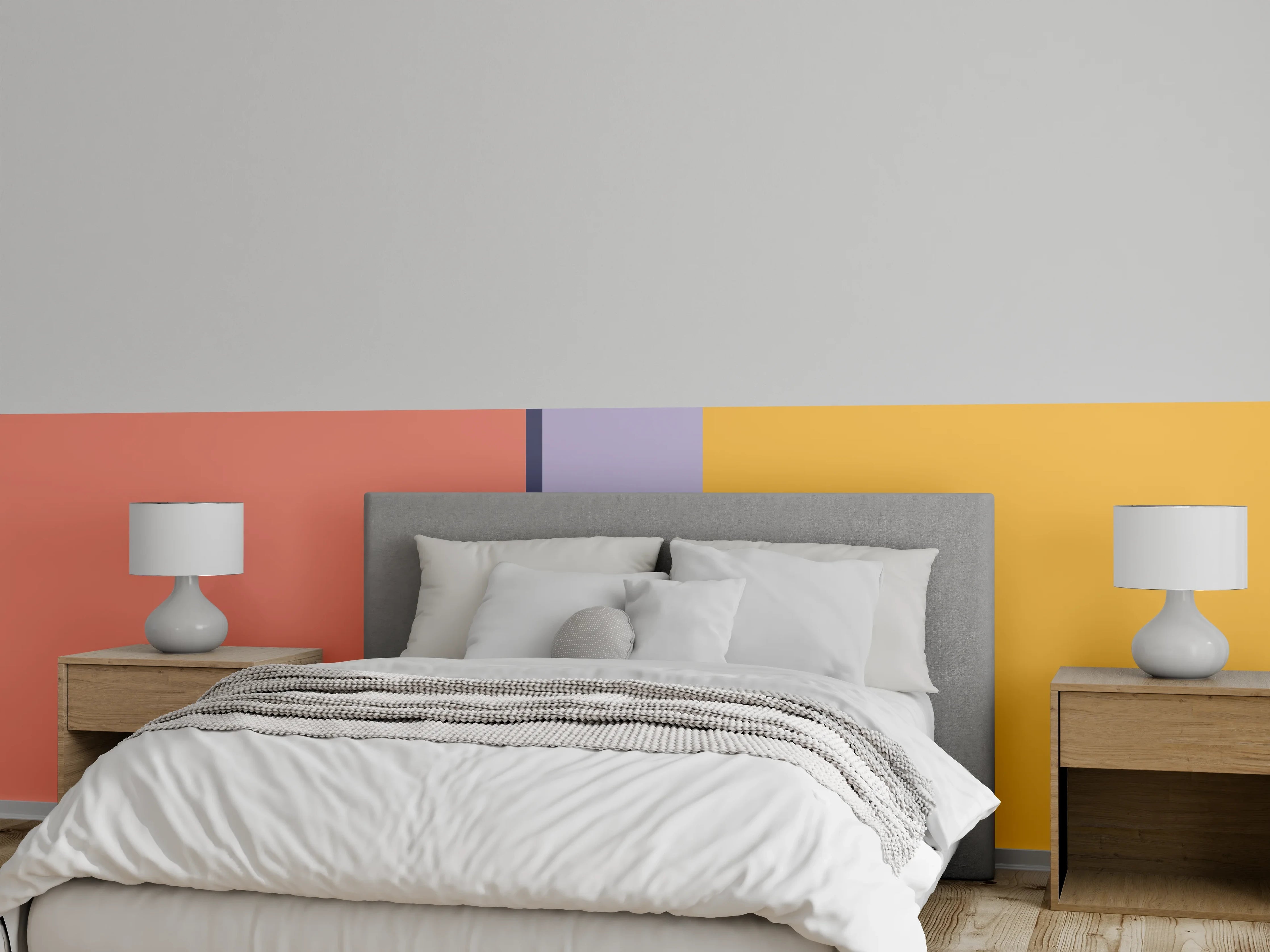 Wandverkleidung Schlafzimmer - Modernes Color-Block Wandmotiv