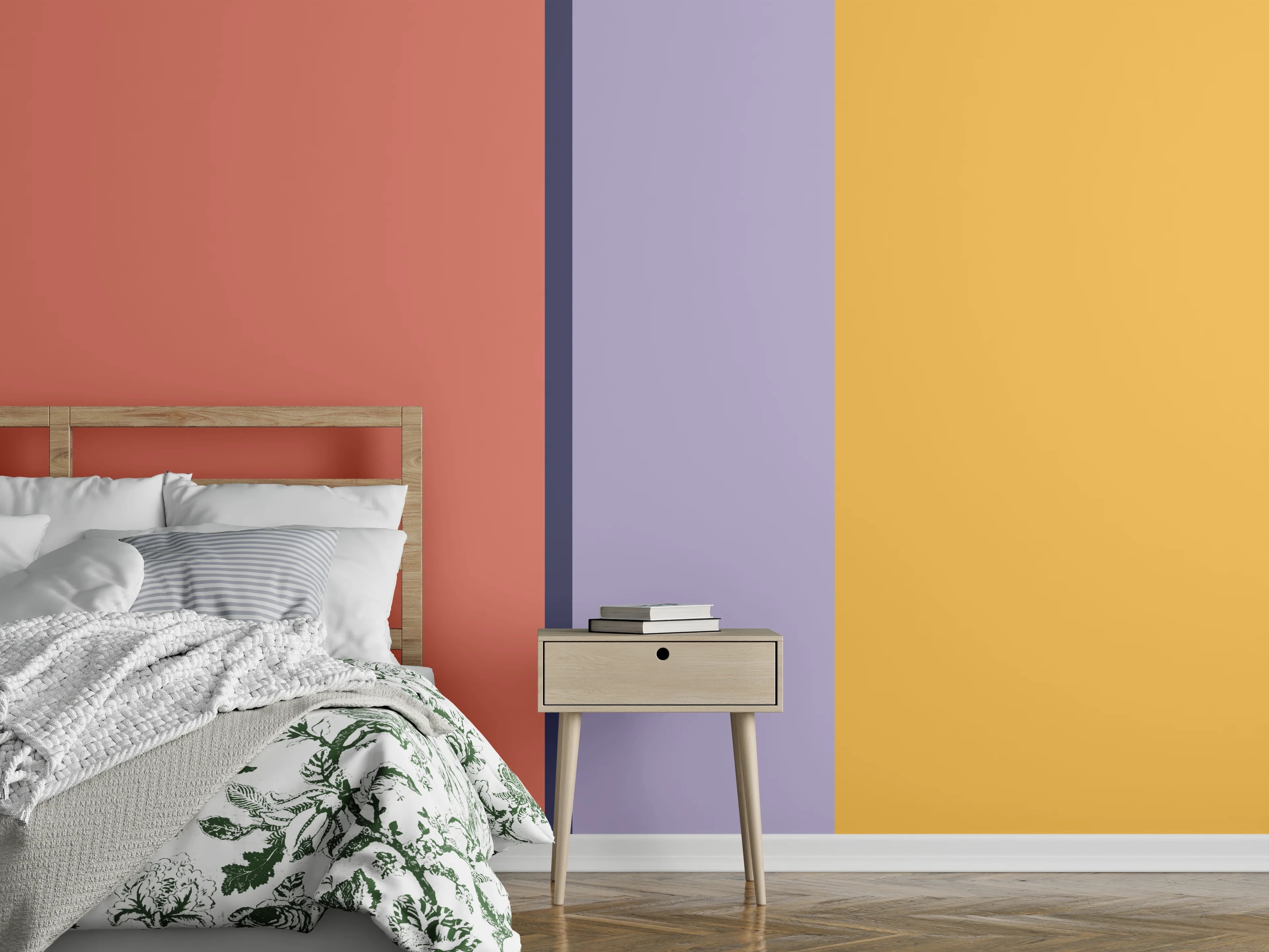 Wandverkleidung Schlafzimmer - Modernes Color-Block Wandmotiv