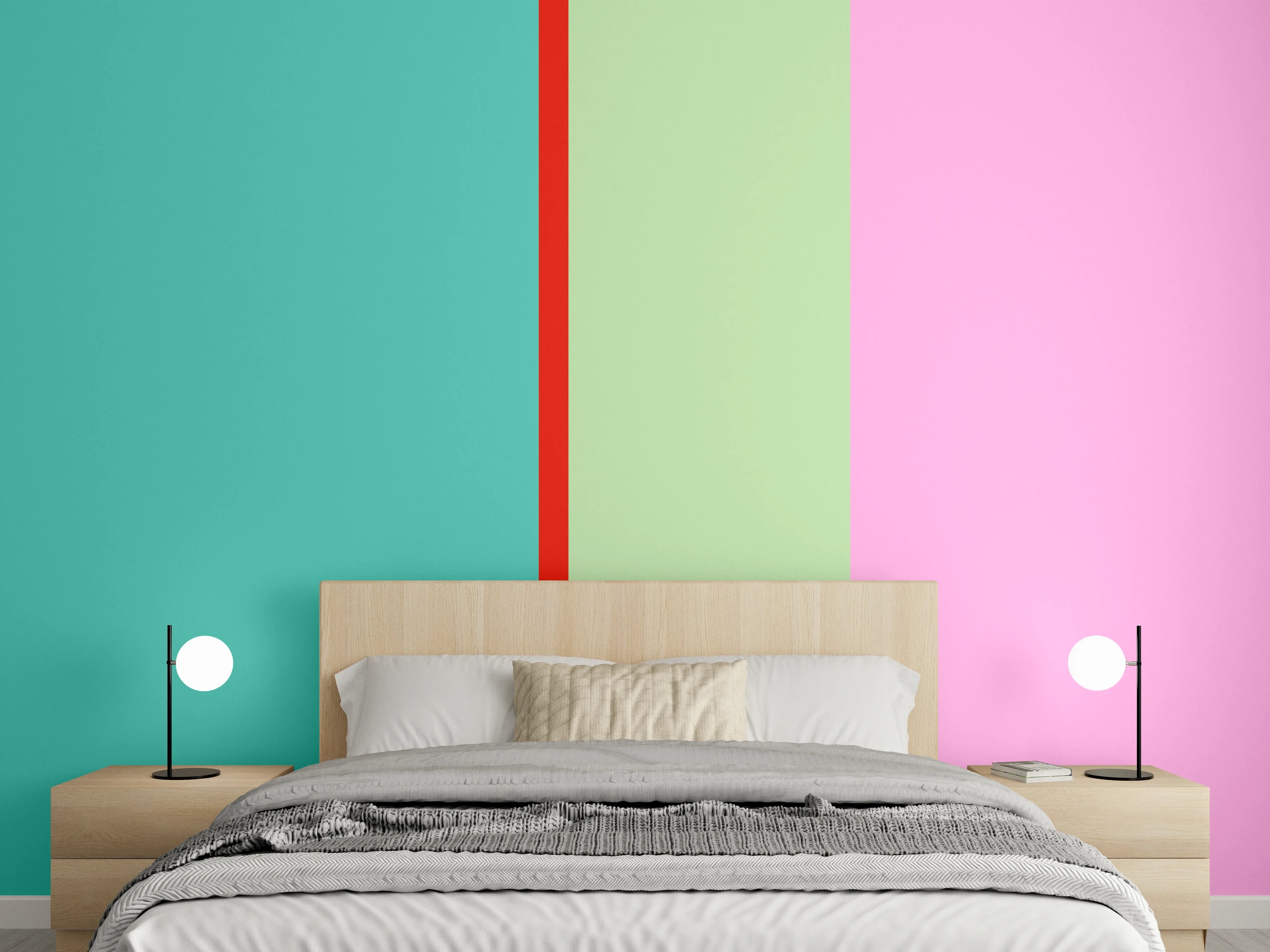 Wandverkleidung Schlafzimmer - Modernes Colorblock-Wanddesign Pastell