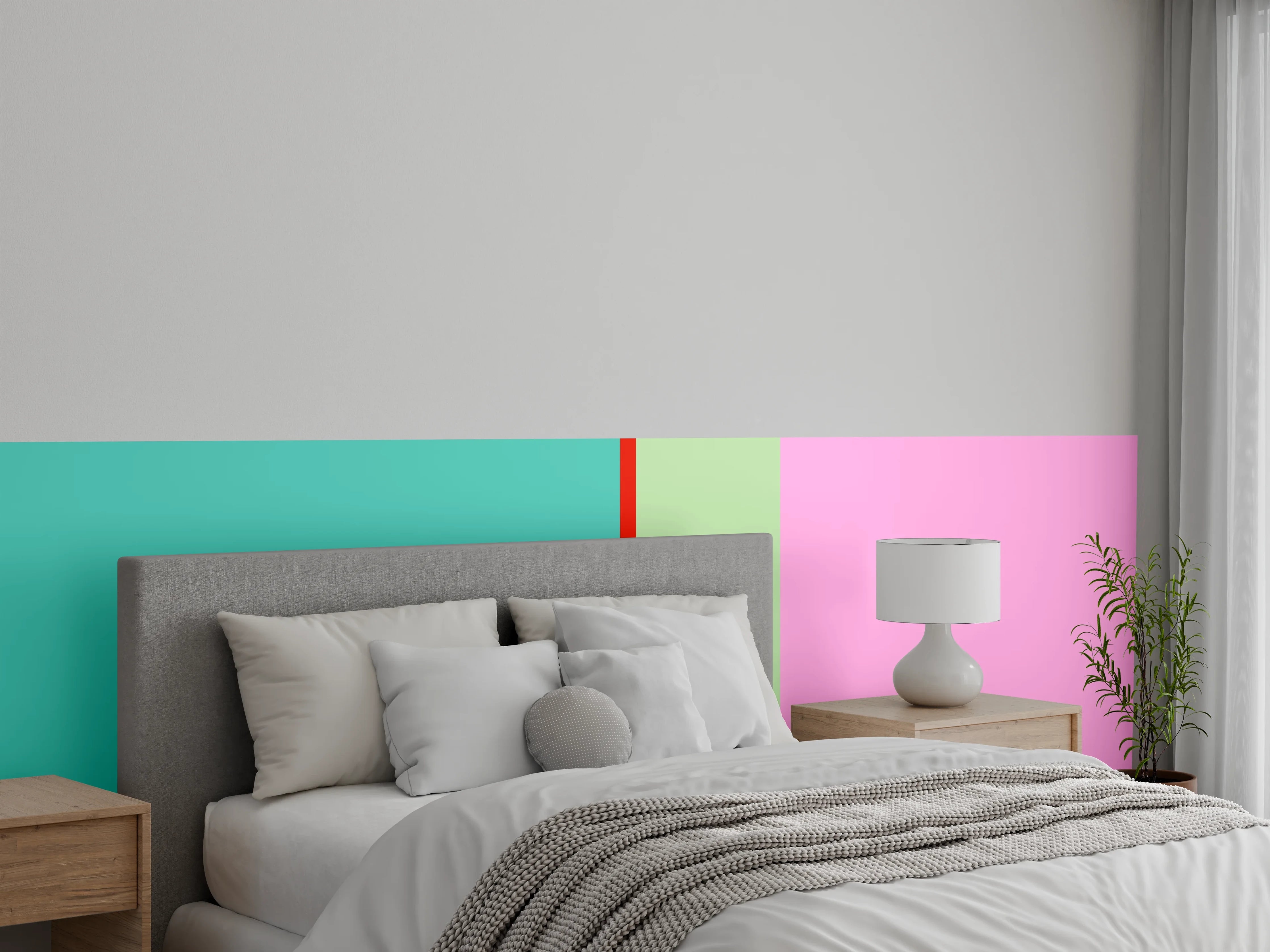 Wandverkleidung Schlafzimmer - Modernes Colorblock-Wanddesign Pastell