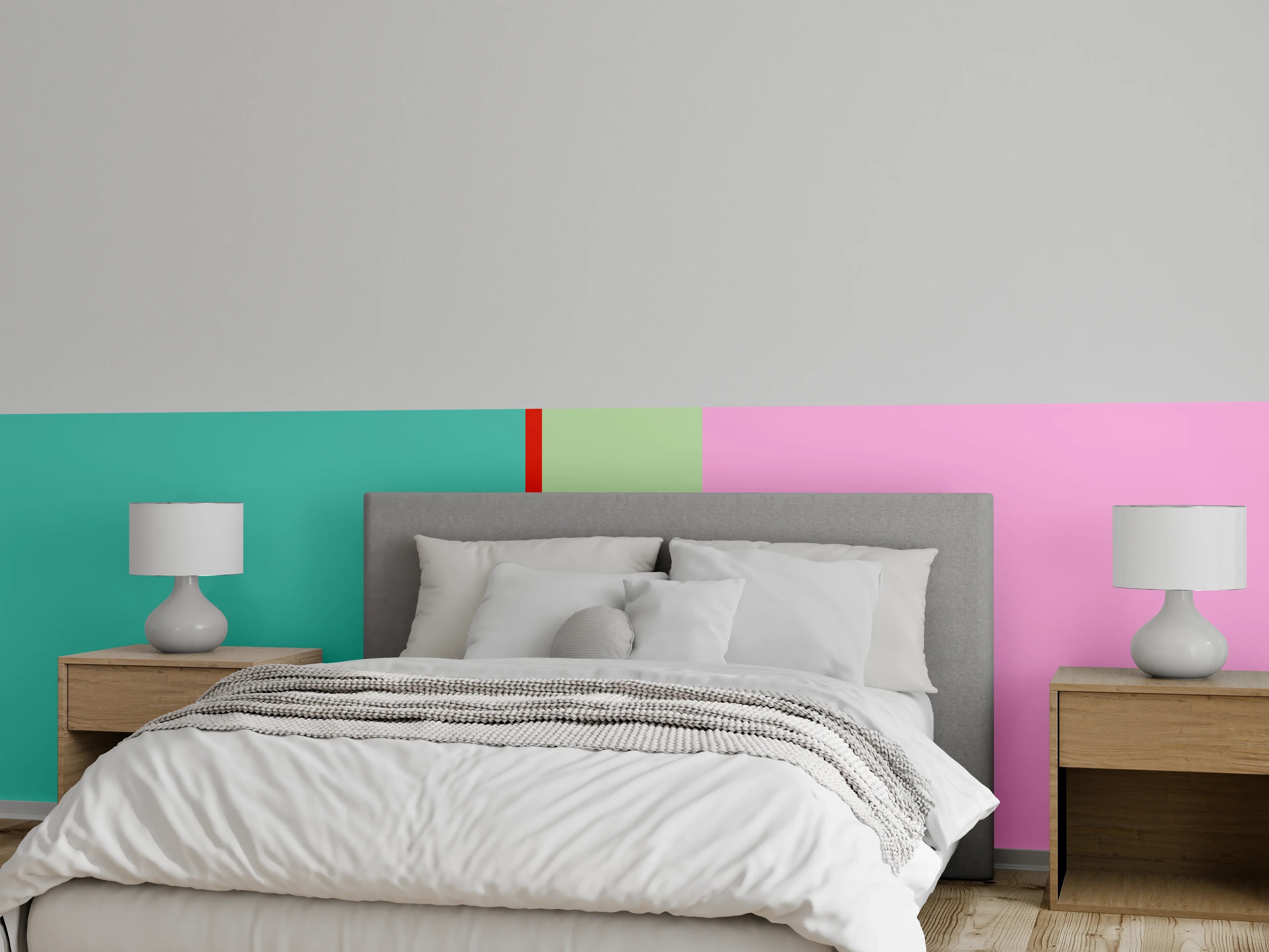 Wandverkleidung Schlafzimmer - Modernes Colorblock-Wanddesign Pastell
