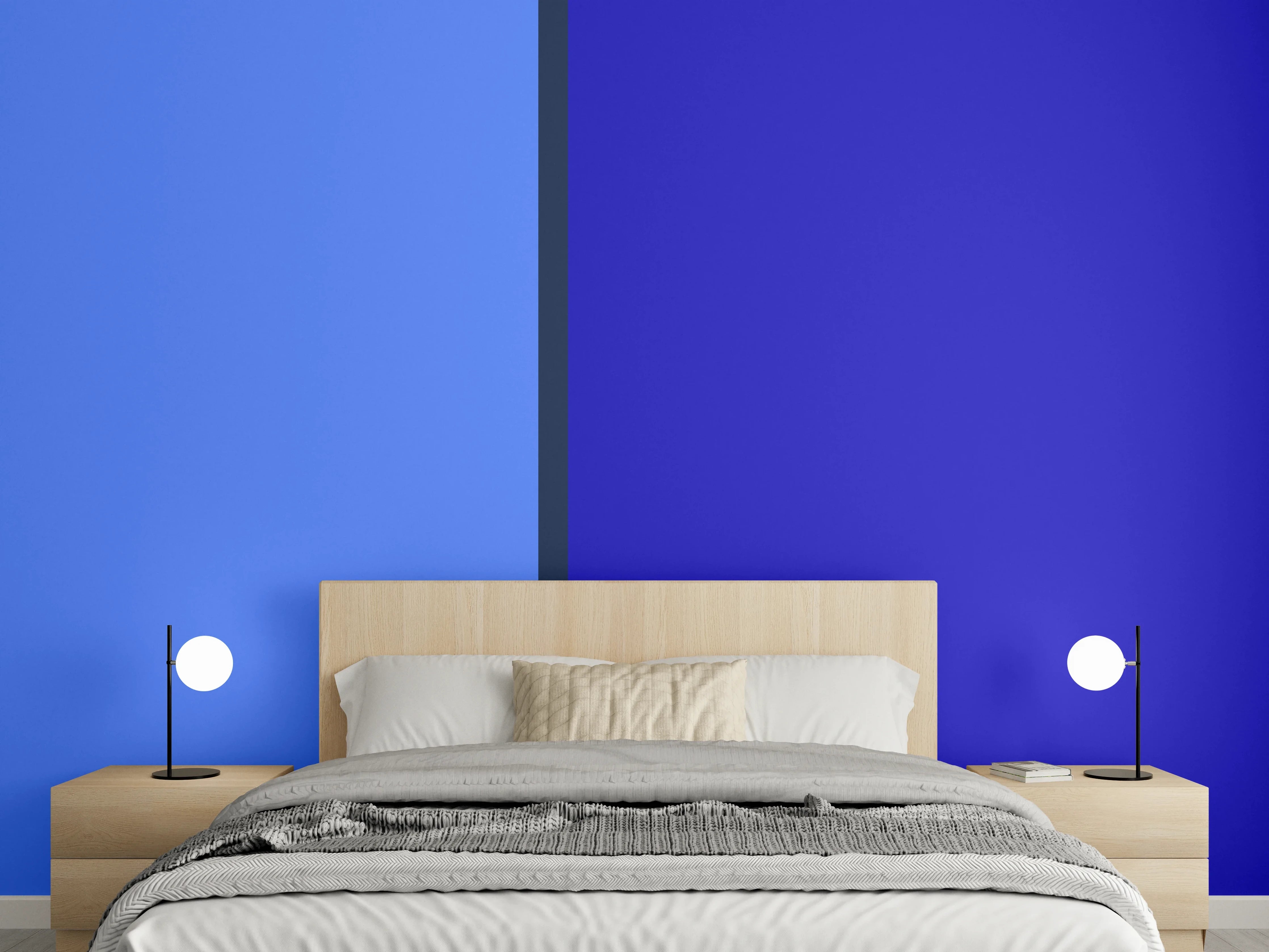 Wandverkleidung Schlafzimmer - Modernes Farb-Duo Blau und Lila
