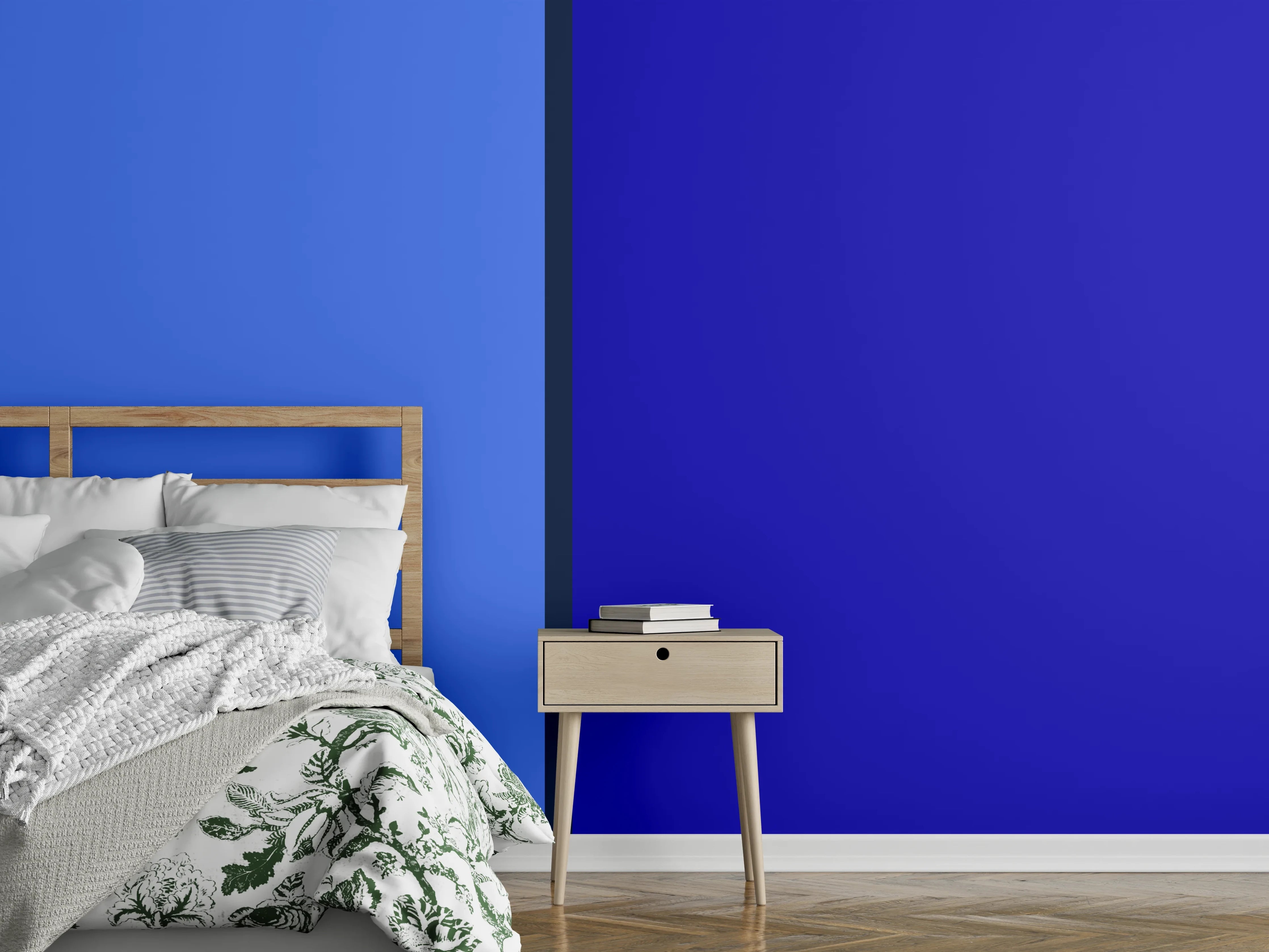 Wandverkleidung Schlafzimmer - Modernes Farb-Duo Blau und Lila