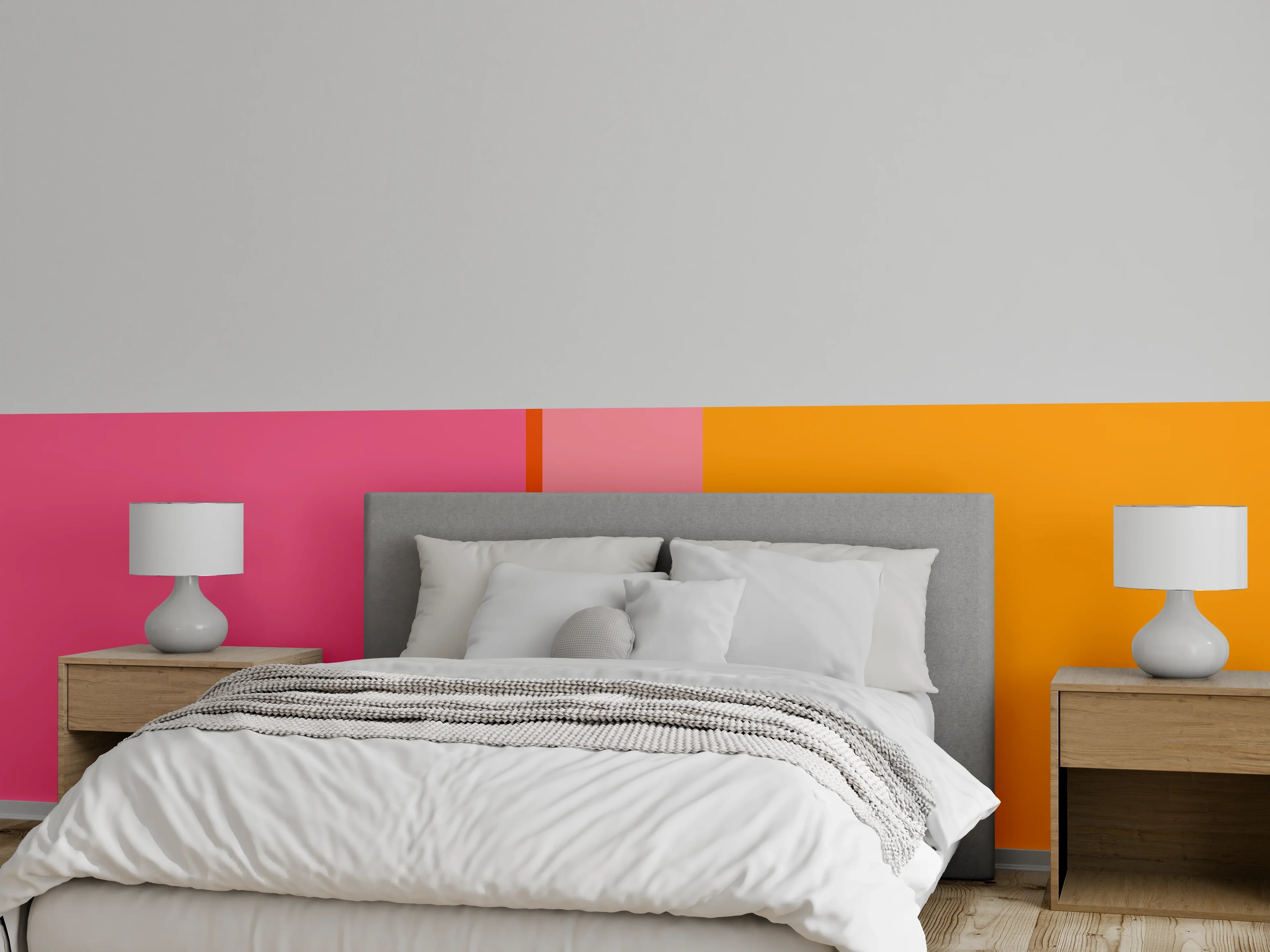 Wandverkleidung Schlafzimmer - Modernes Farbblock-Dekor Pink Orange