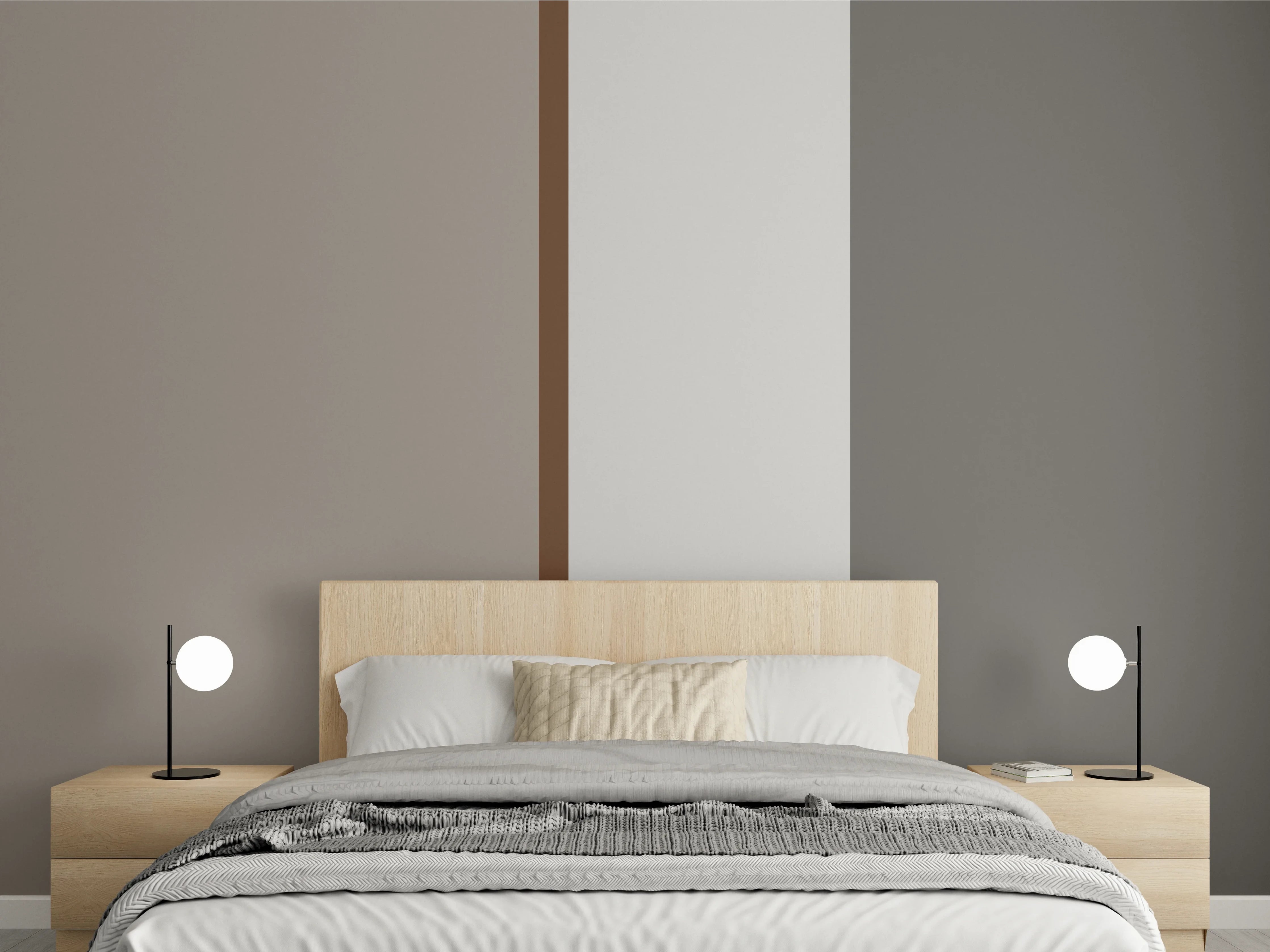 Wandverkleidung Schlafzimmer - Modernes Farbblock-Design in Grau und Beige