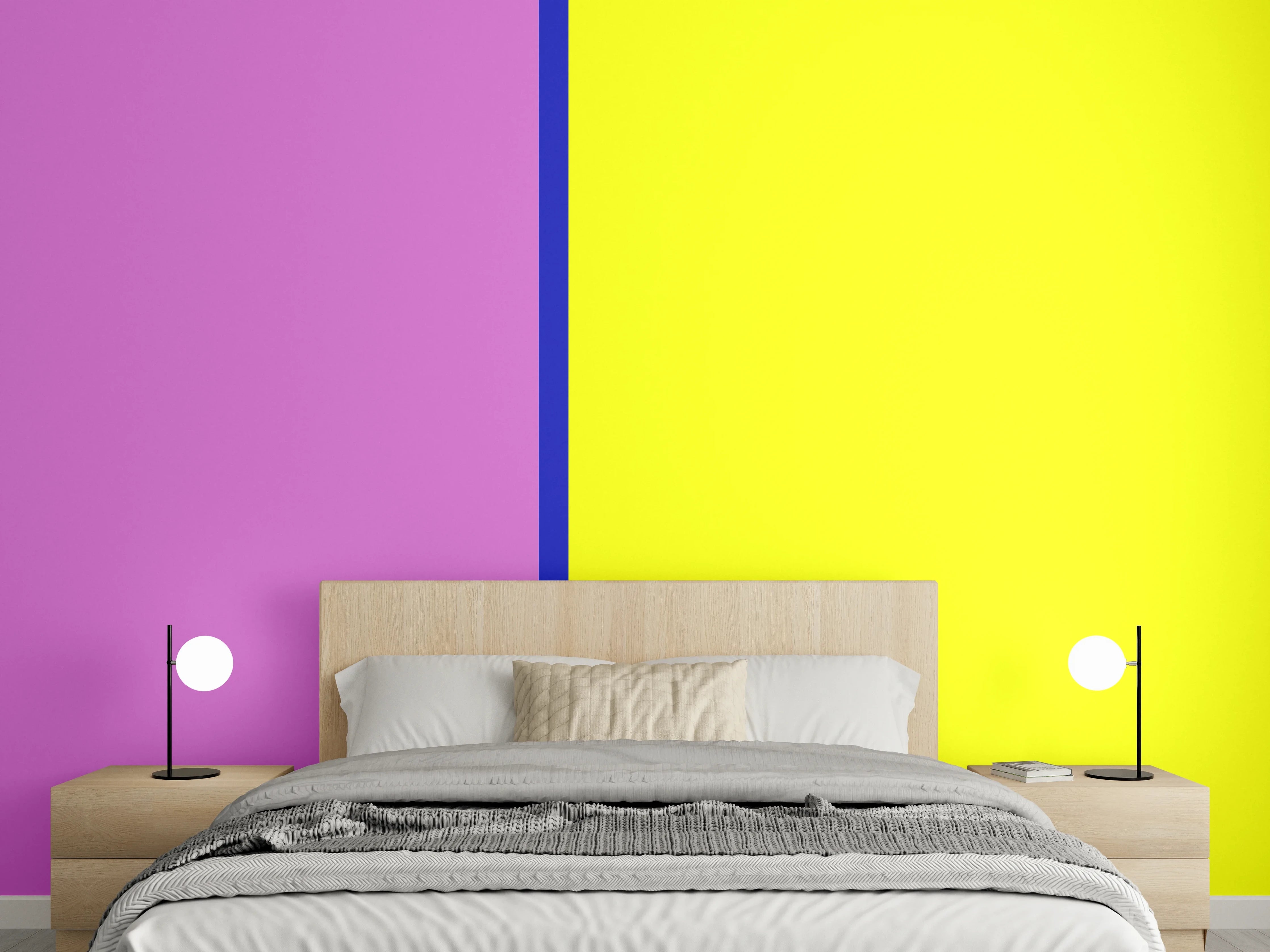 Wandverkleidung Schlafzimmer - Modernes Farbduett Pink Gelb Wandbild