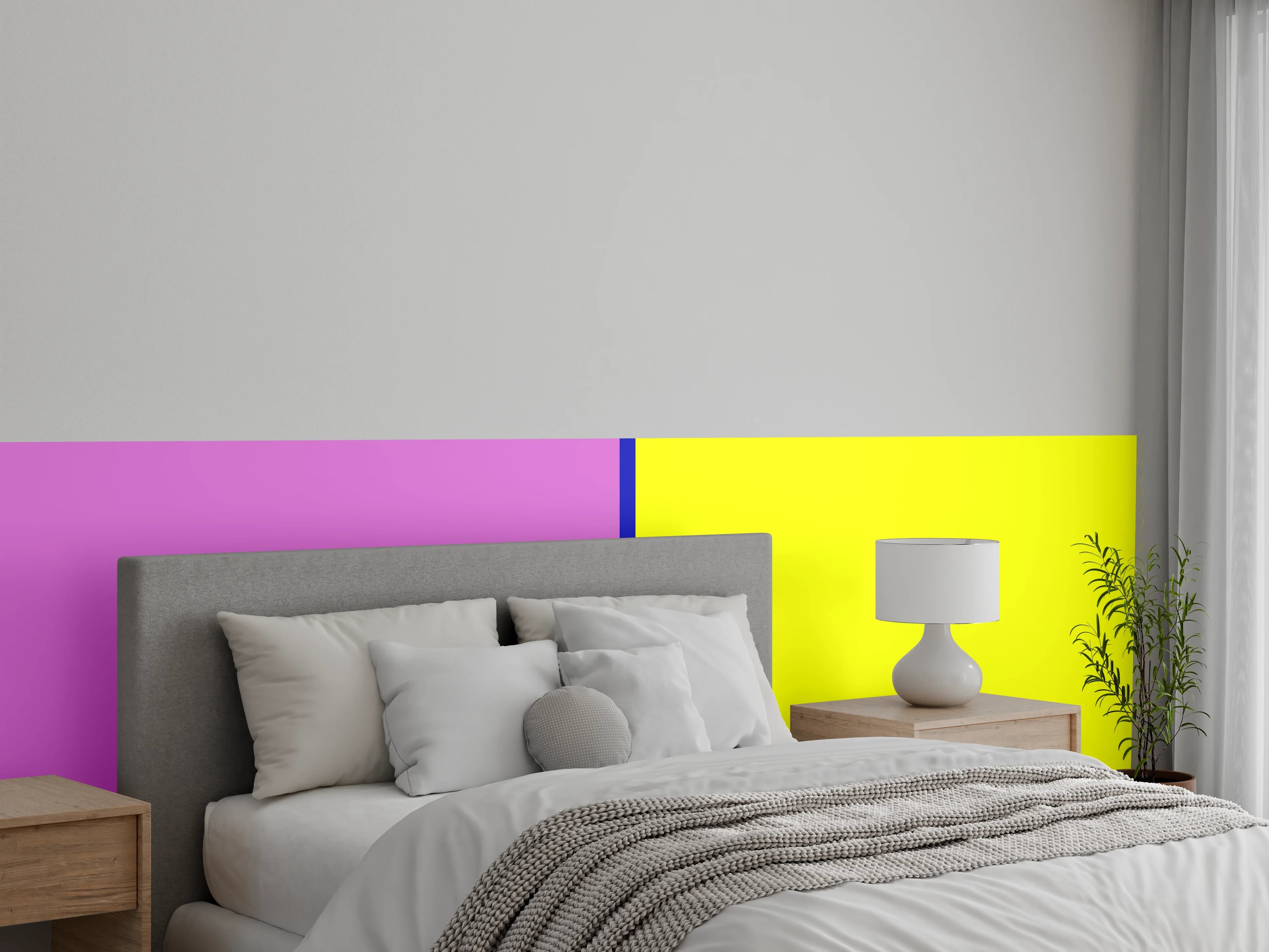 Wandverkleidung Schlafzimmer - Modernes Farbduett Pink Gelb Wandbild