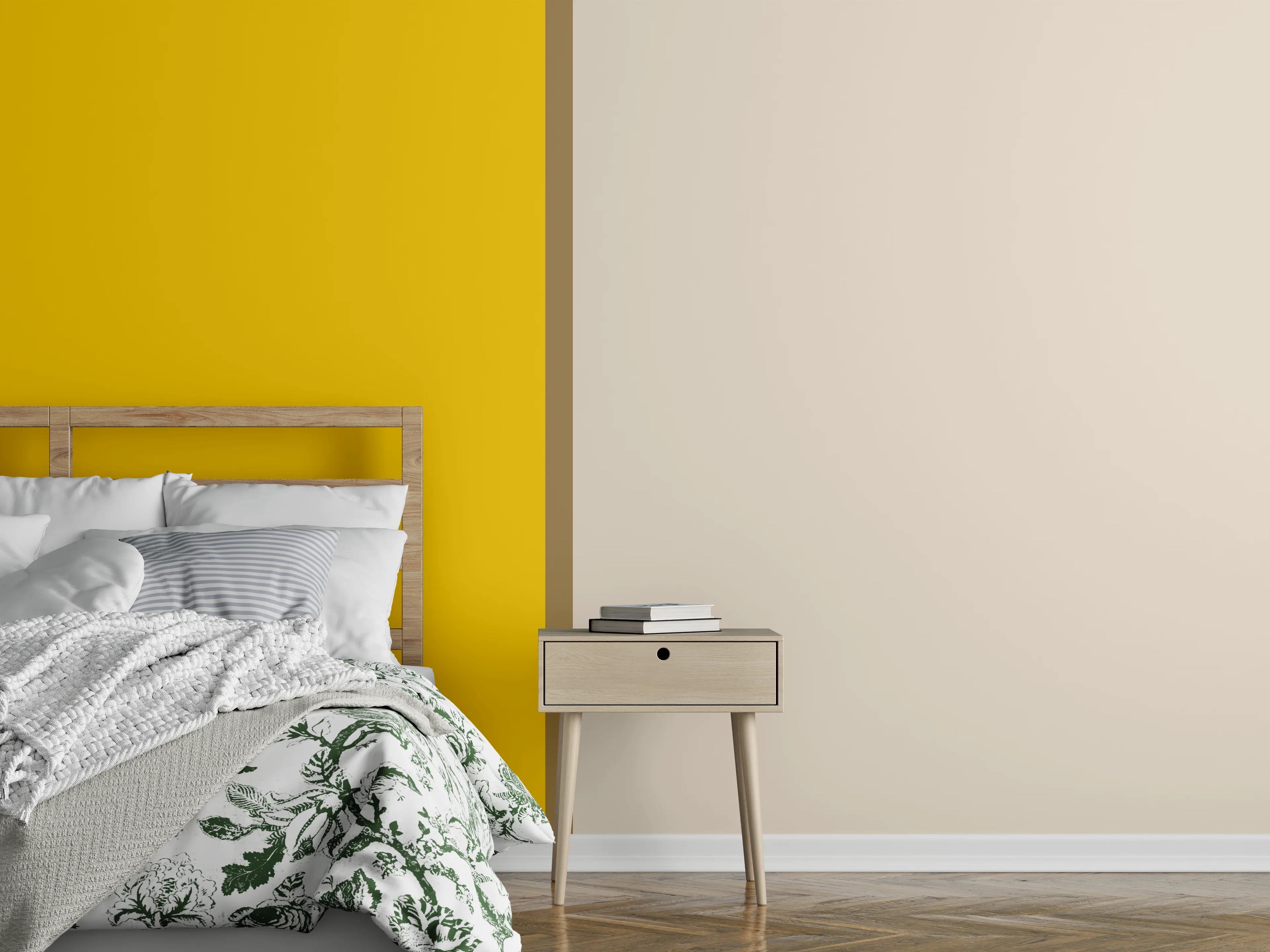 Wandverkleidung Schlafzimmer - Modernes Farbduo Gelb Beige