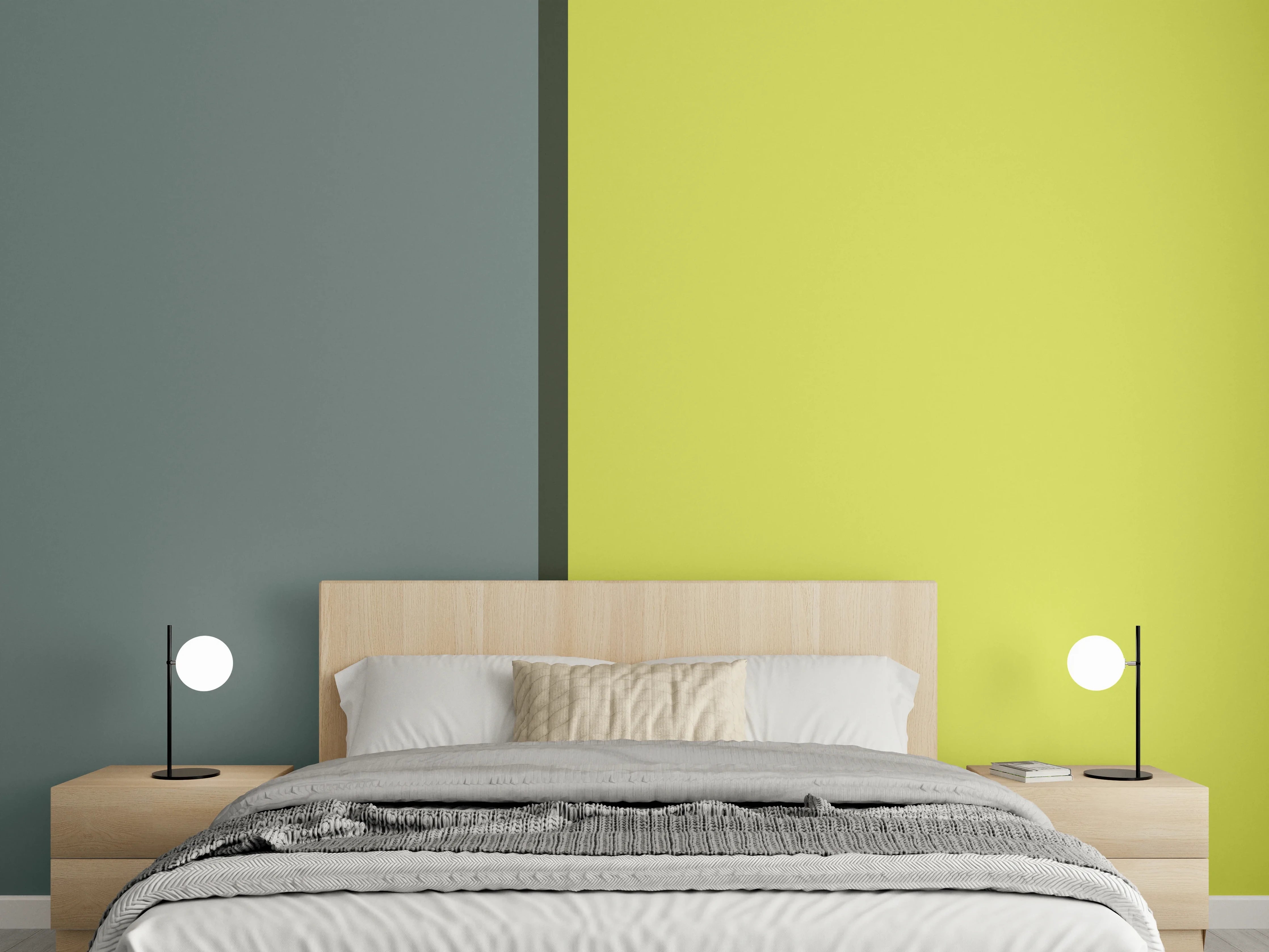 Wandverkleidung Schlafzimmer - Modernes Farbduo Grau Gelb Wanddesign