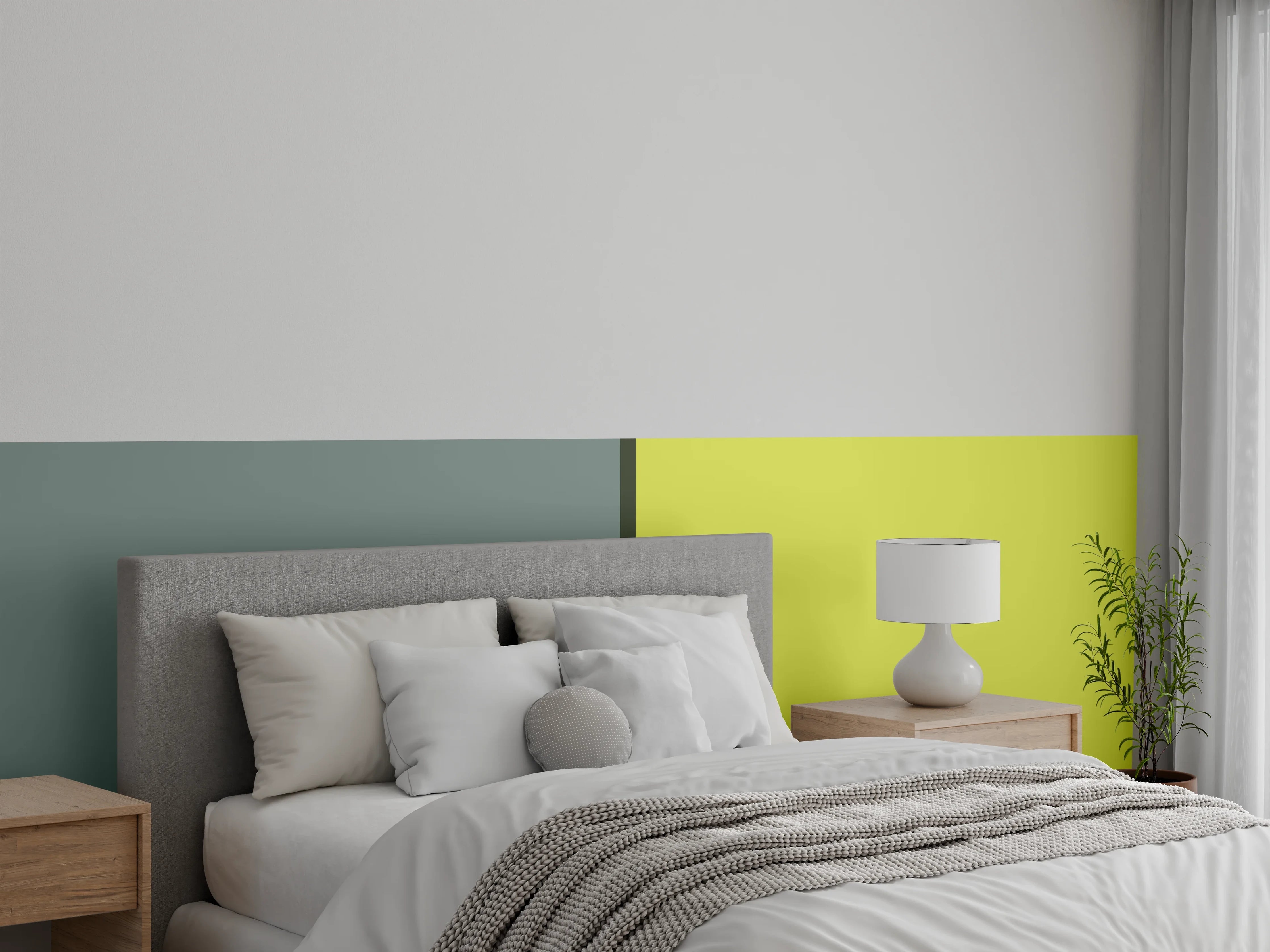Wandverkleidung Schlafzimmer - Modernes Farbduo Grau Gelb Wanddesign