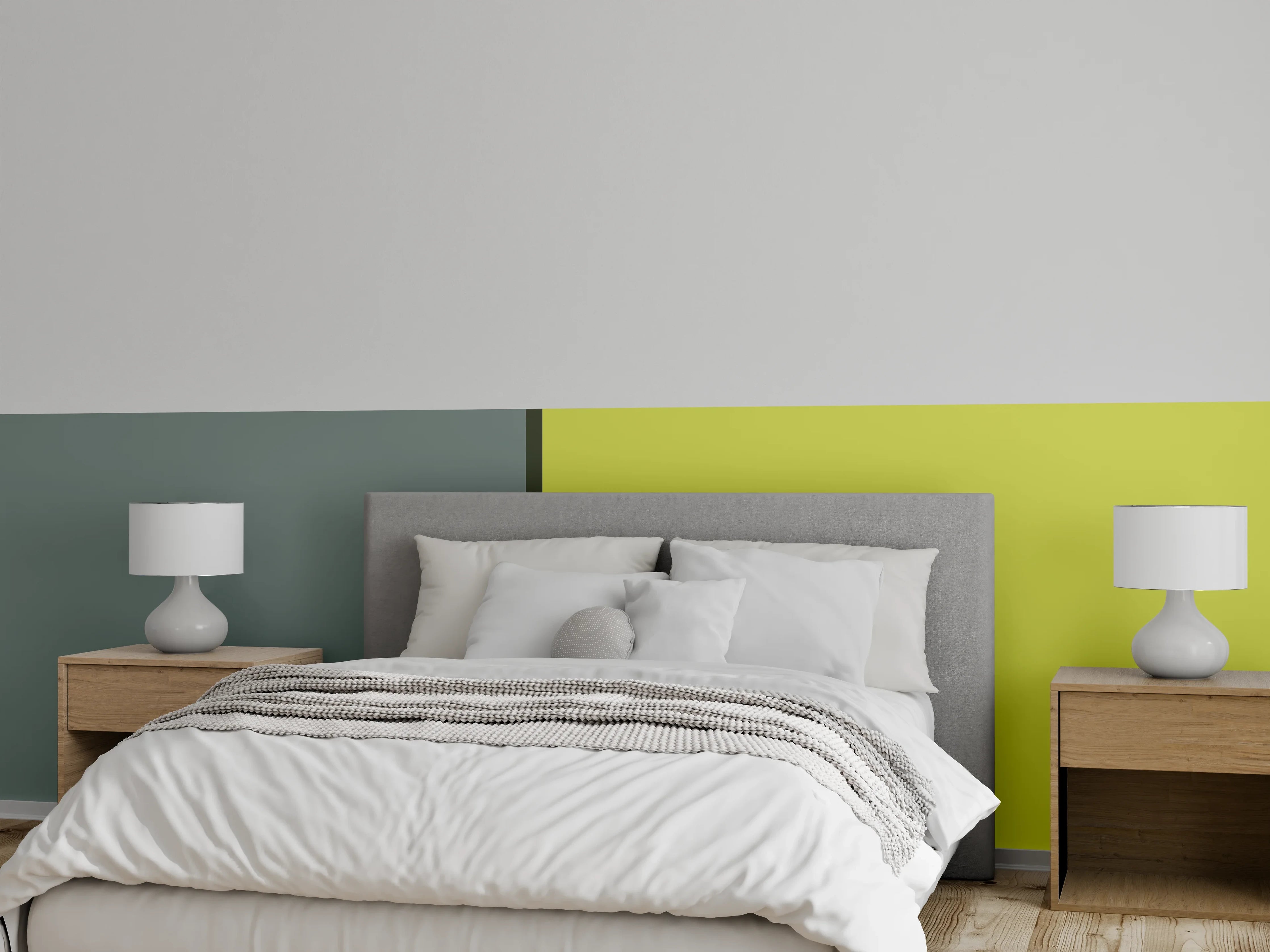 Wandverkleidung Schlafzimmer - Modernes Farbduo Grau Gelb Wanddesign