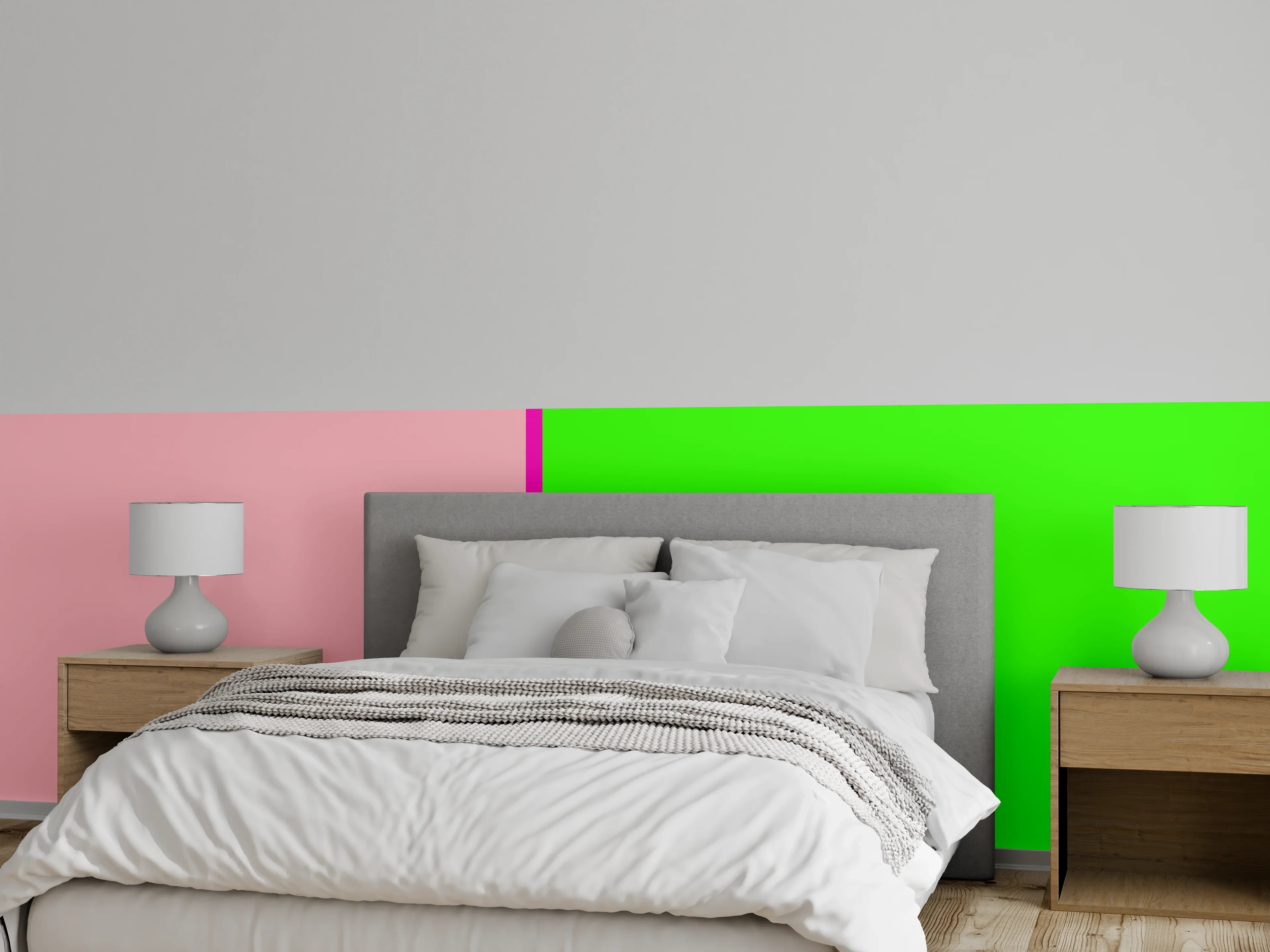 Wandverkleidung Schlafzimmer - Modernes Farbfeld Rosa Grün Wandbild