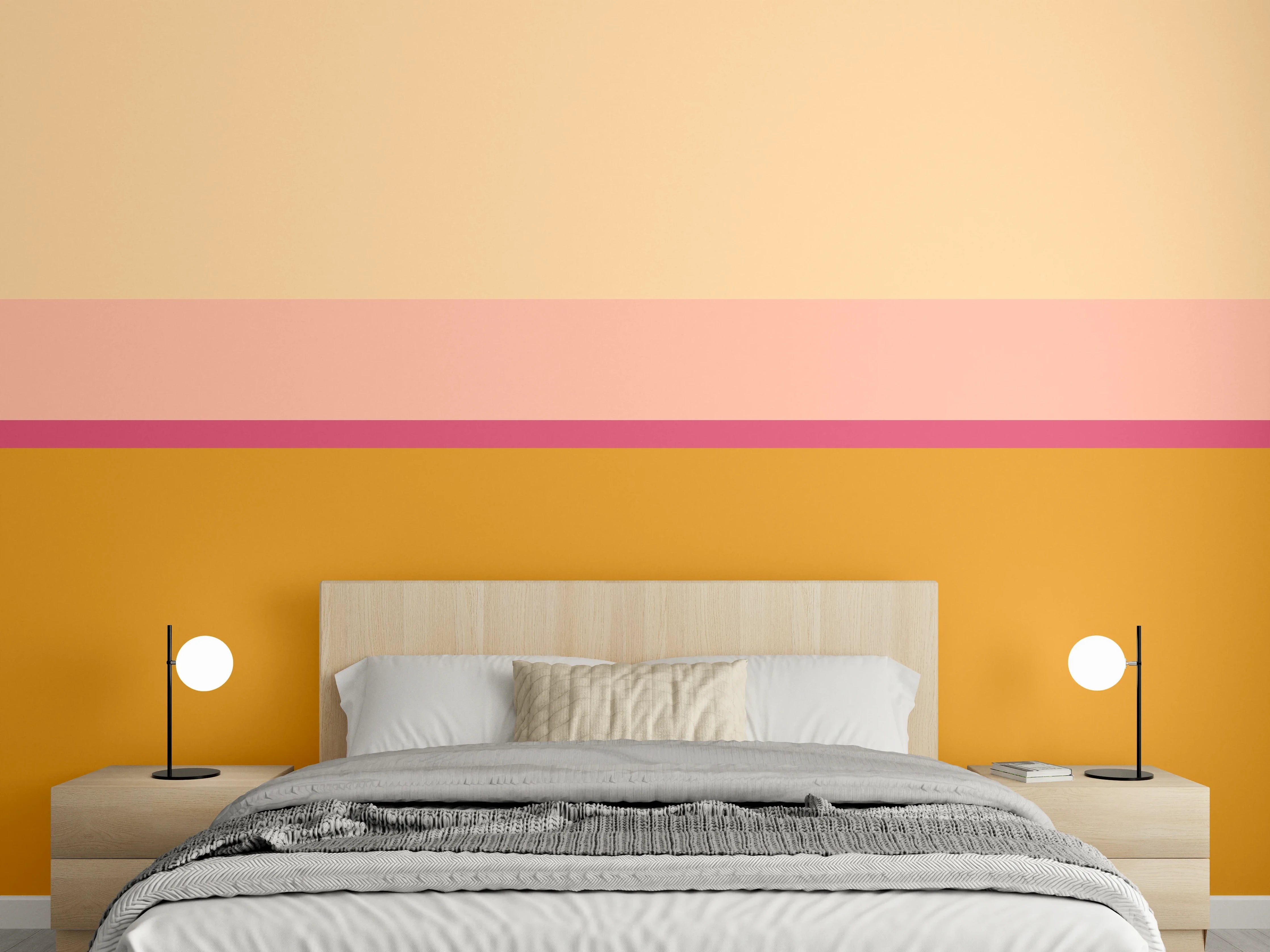 Wandverkleidung Schlafzimmer - Modernes Farbflächen-Design Beige Orange
