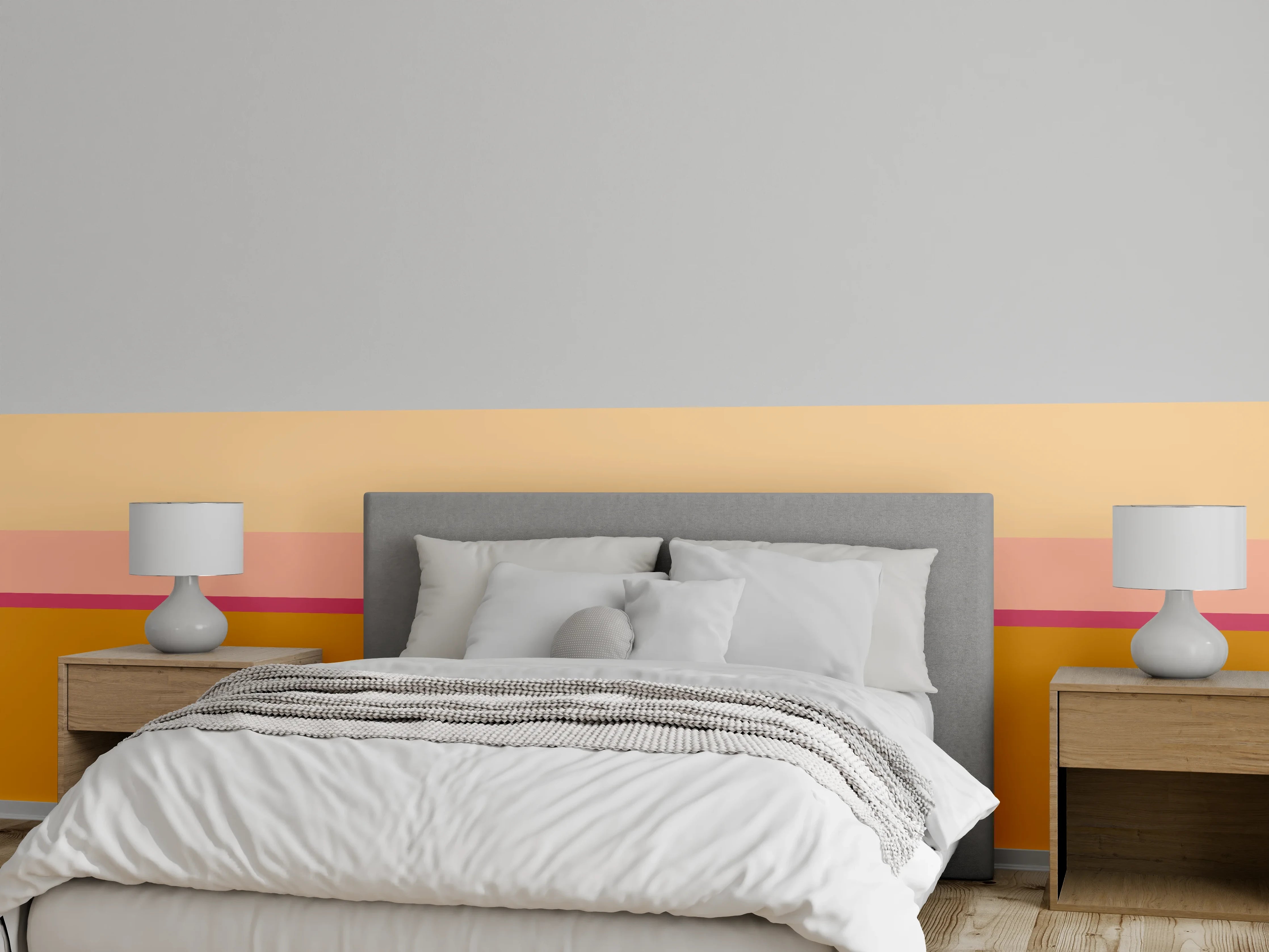 Wandverkleidung Schlafzimmer - Modernes Farbflächen-Design Beige Orange