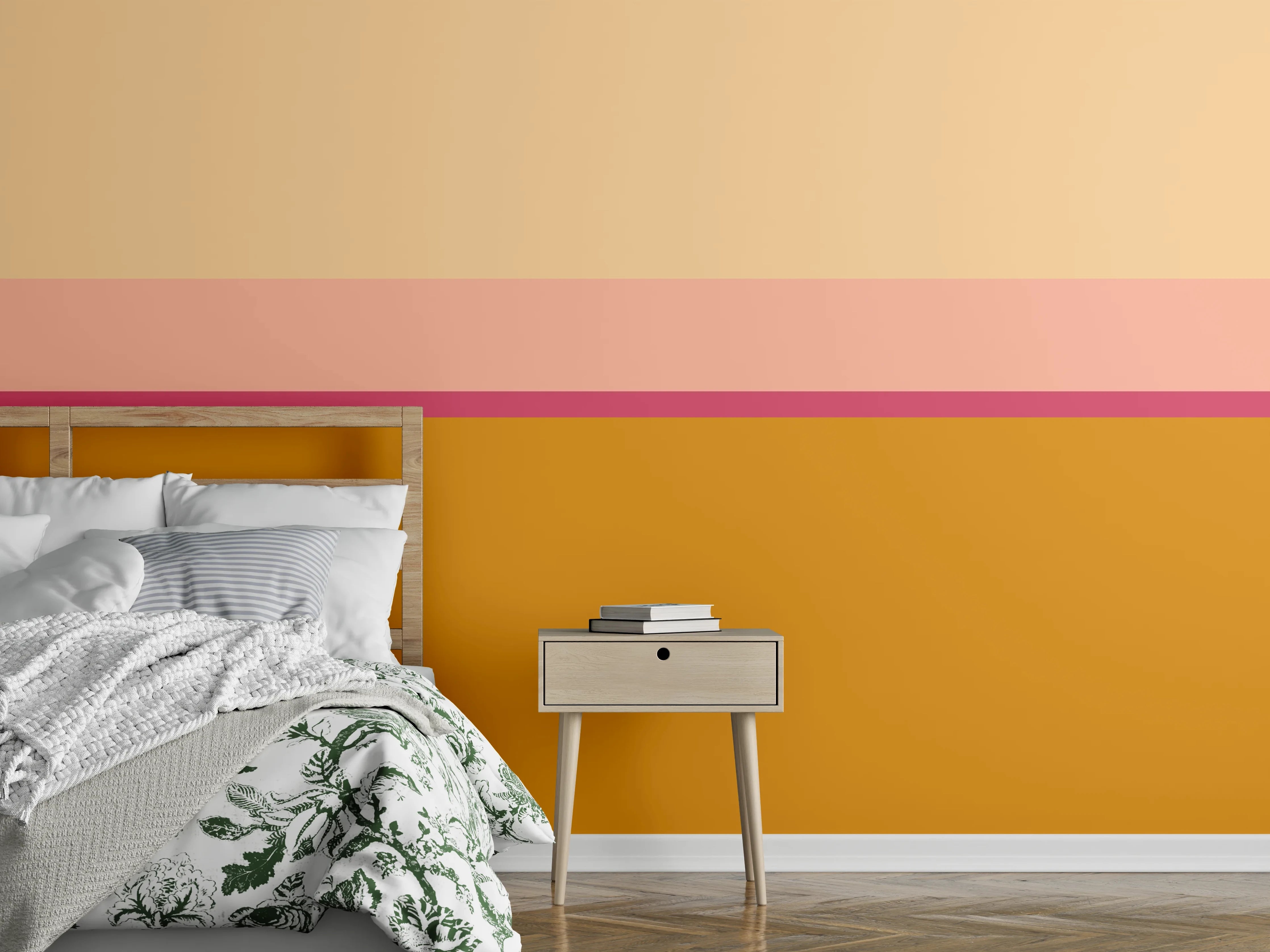 Wandverkleidung Schlafzimmer - Modernes Farbflächen-Design Beige Orange