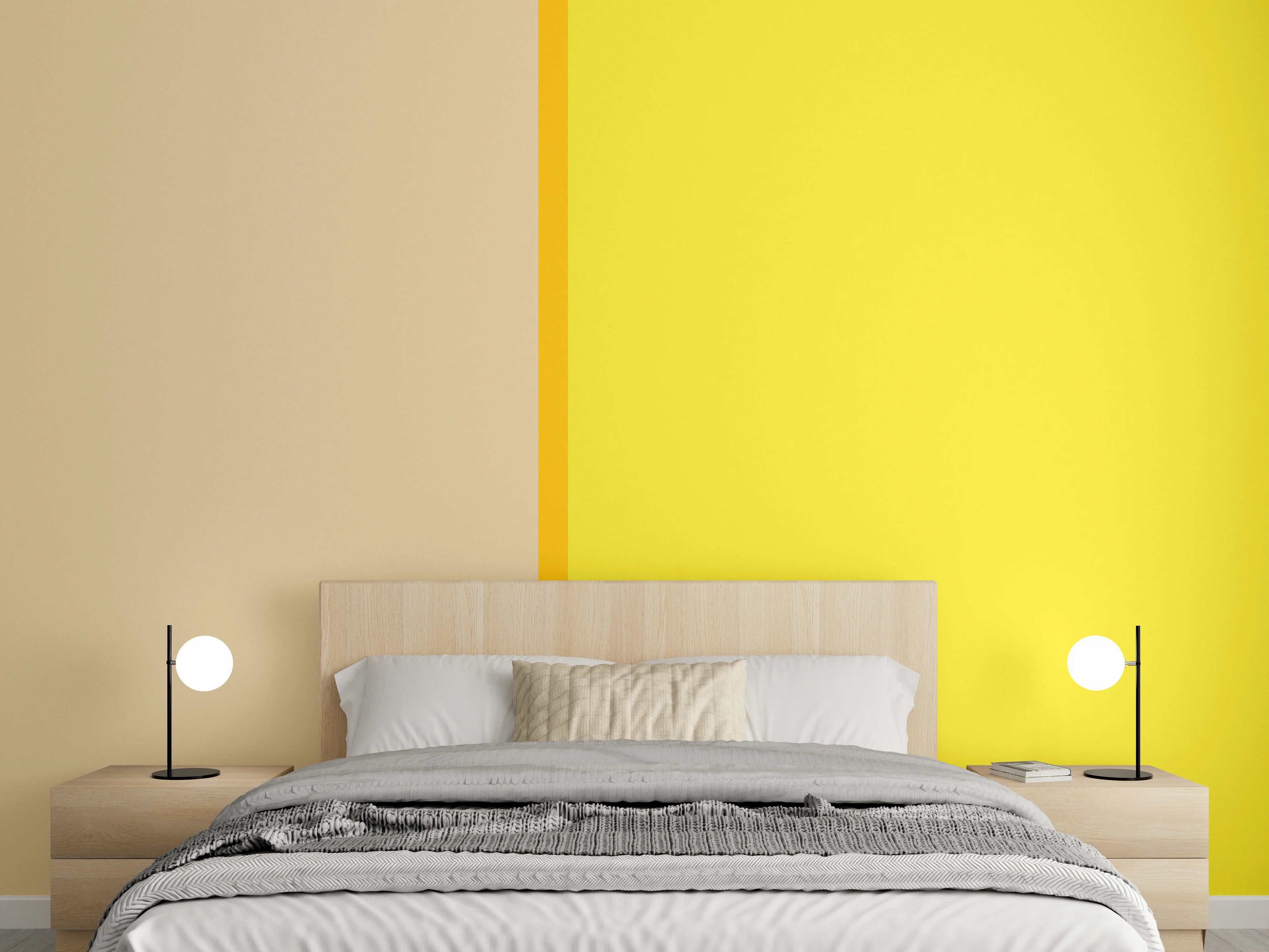Wandverkleidung Schlafzimmer - Modernes Farbspiel Beige und Gelb