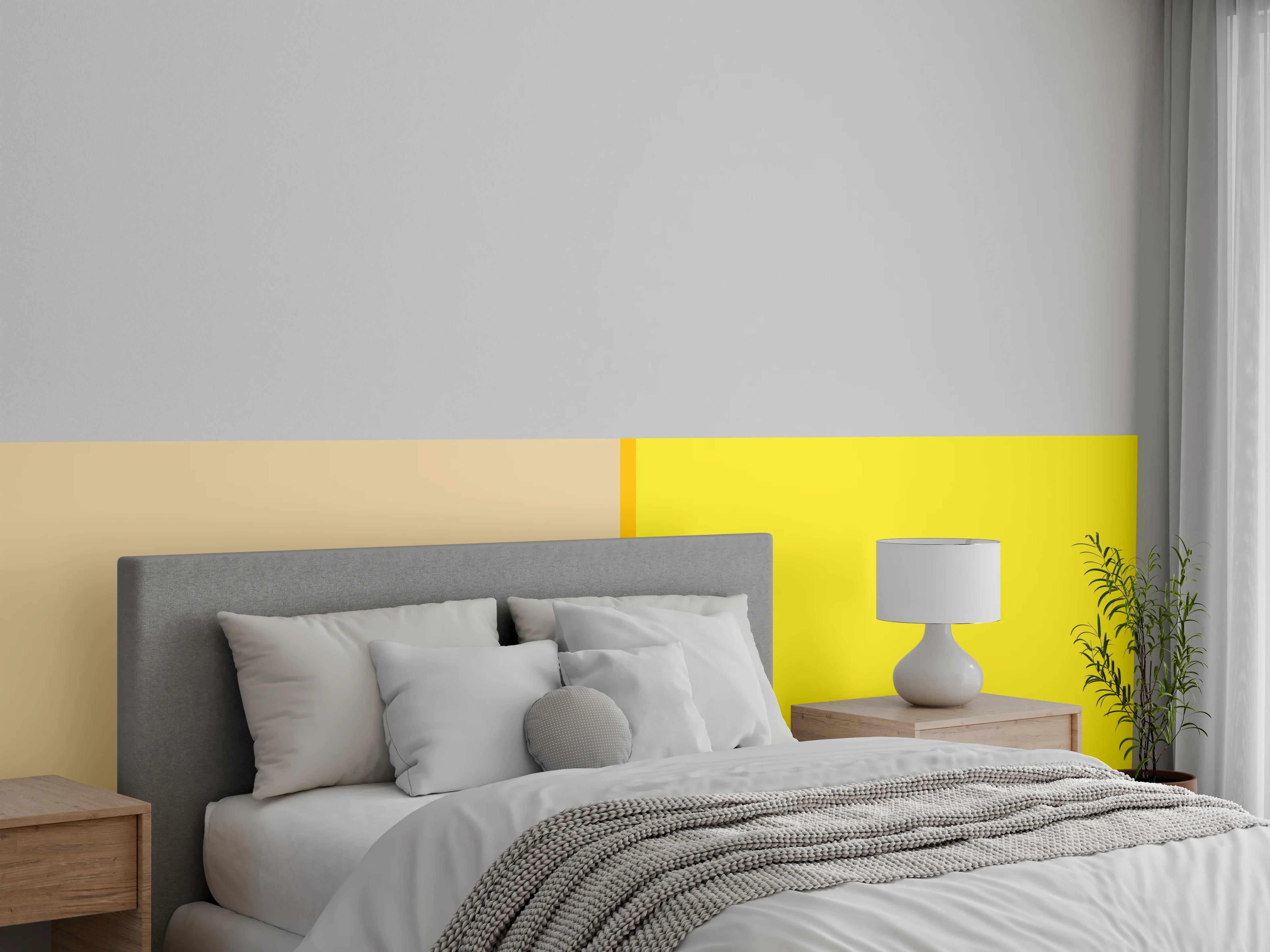 Wandverkleidung Schlafzimmer - Modernes Farbspiel Beige und Gelb