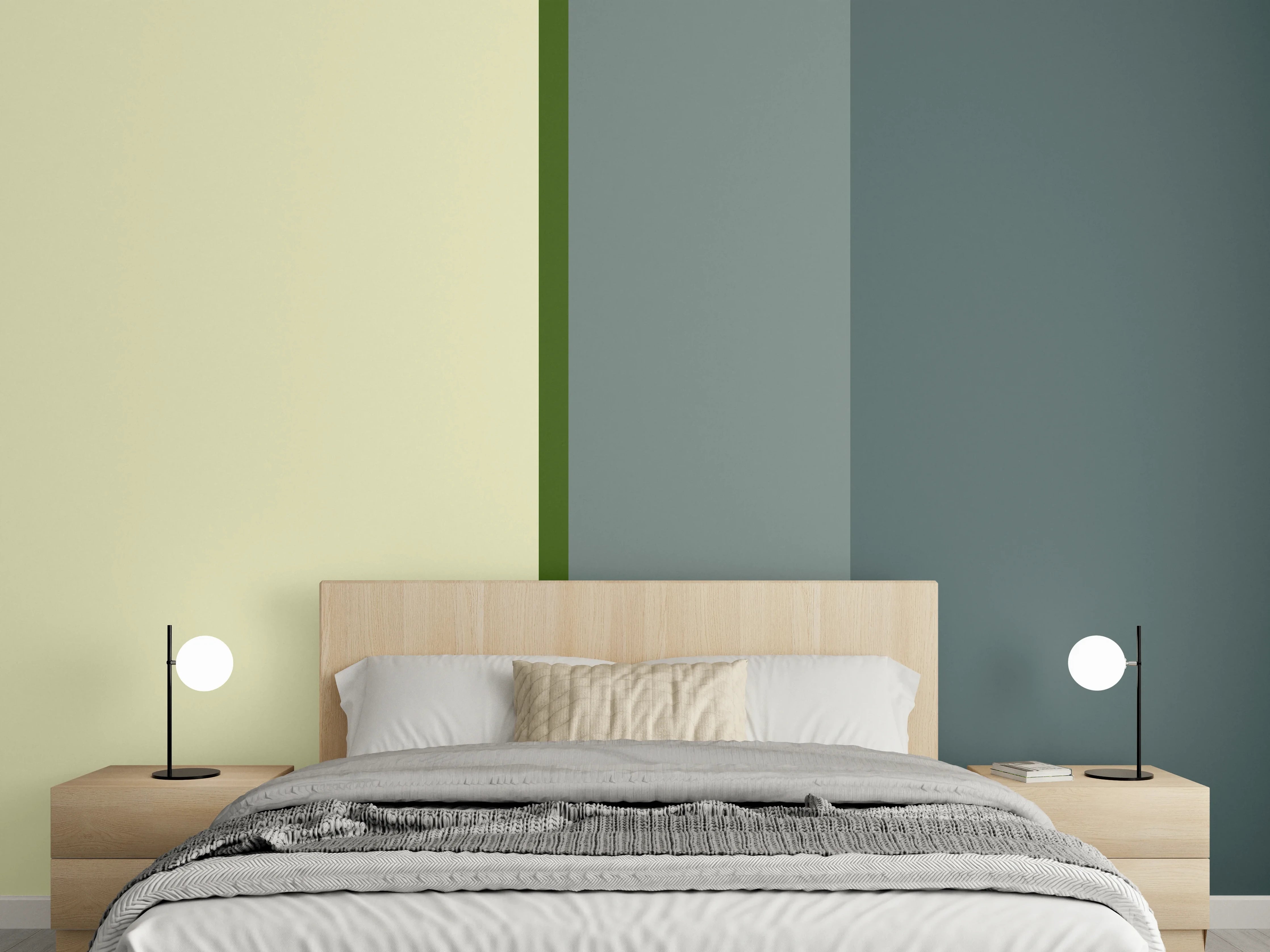Wandverkleidung Schlafzimmer - Modernes Farbspiel Grau Grün Beige