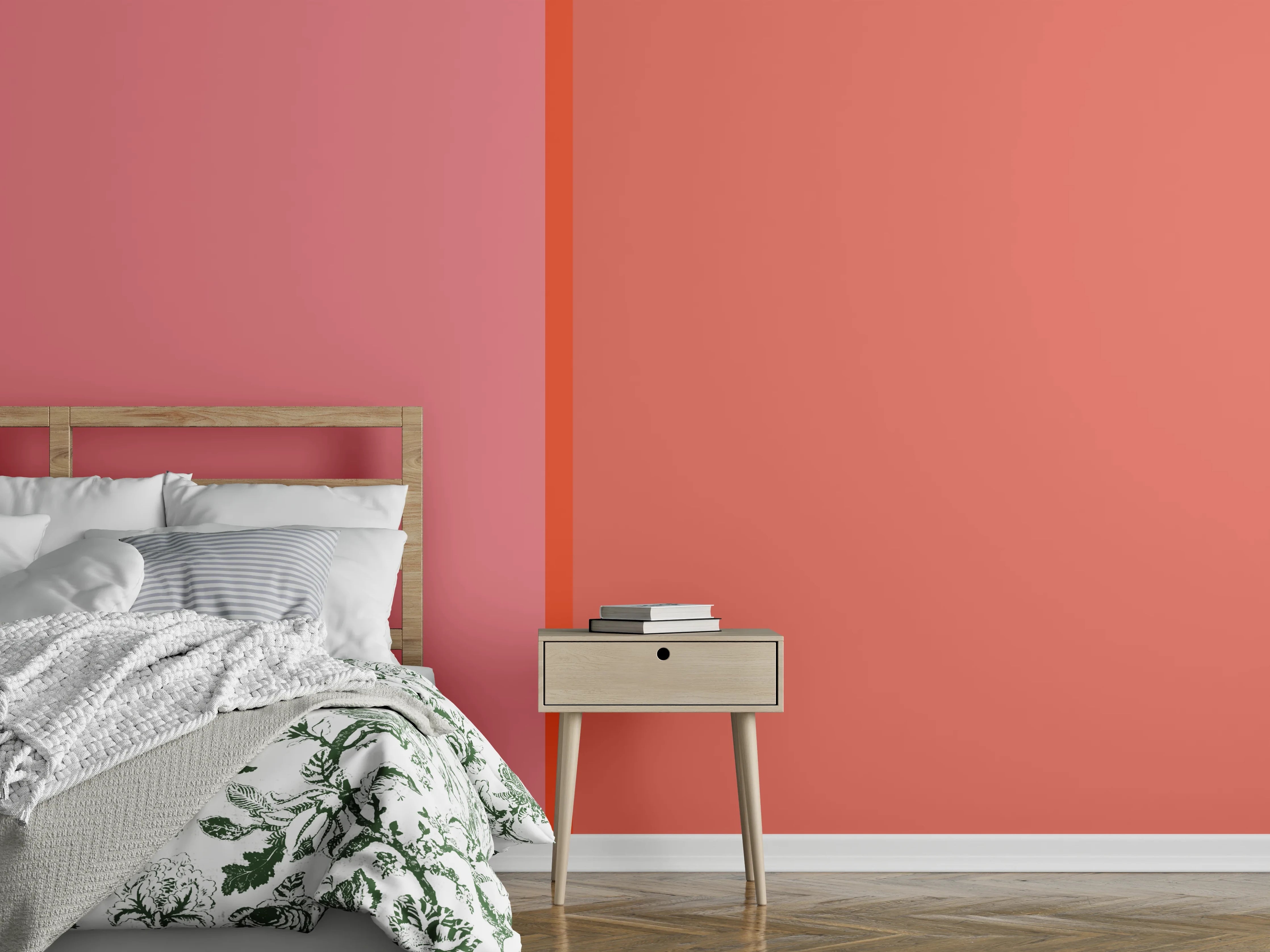 Wandverkleidung Schlafzimmer - Modernes Farbspiel Rosa und Rot