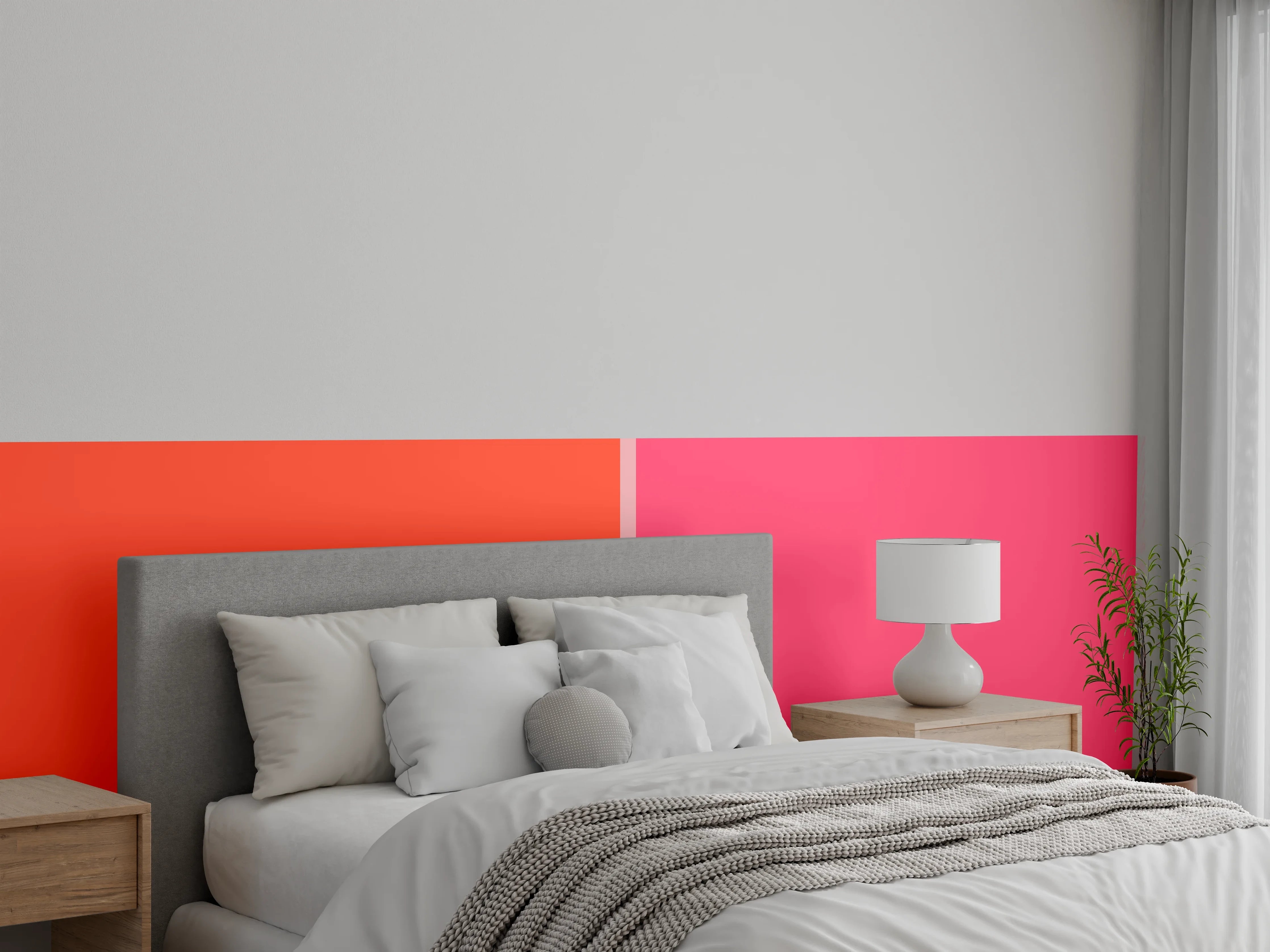 Wandverkleidung Schlafzimmer - Modernes Farbsplit-Design in Pink und Rot