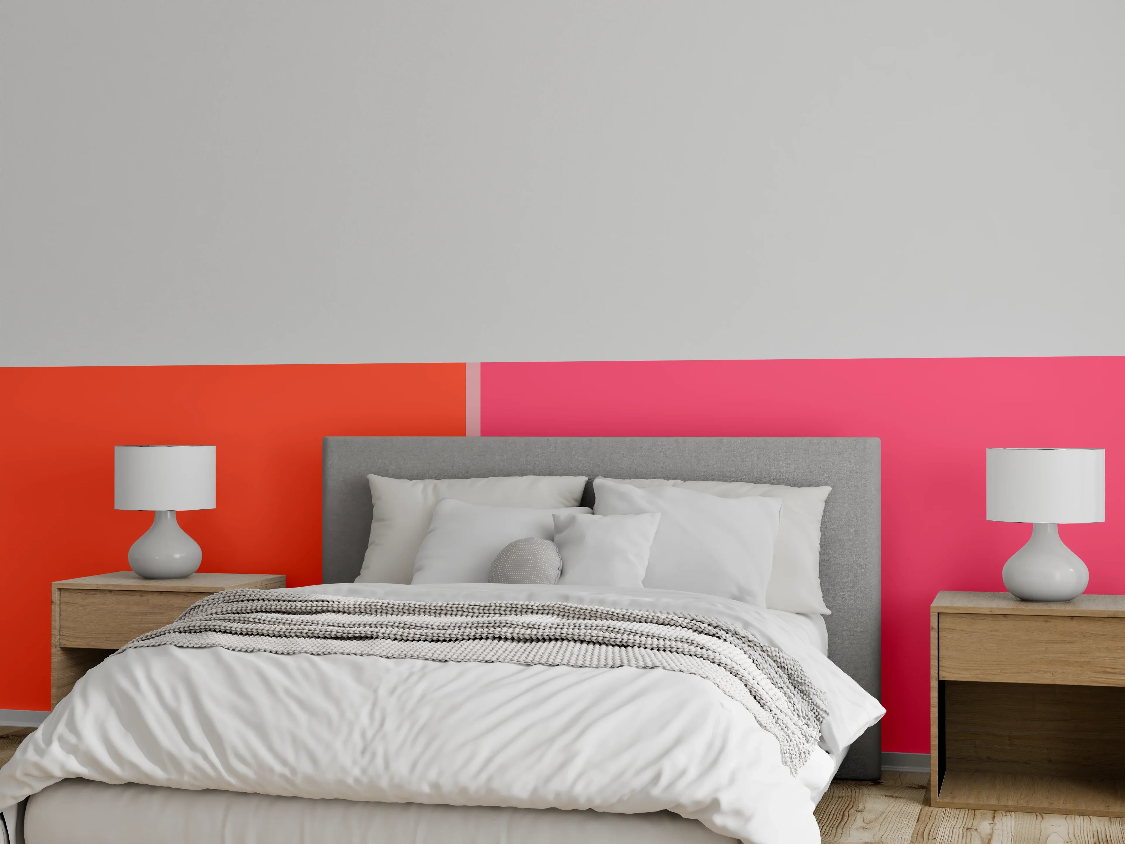 Wandverkleidung Schlafzimmer - Modernes Farbsplit-Design in Pink und Rot
