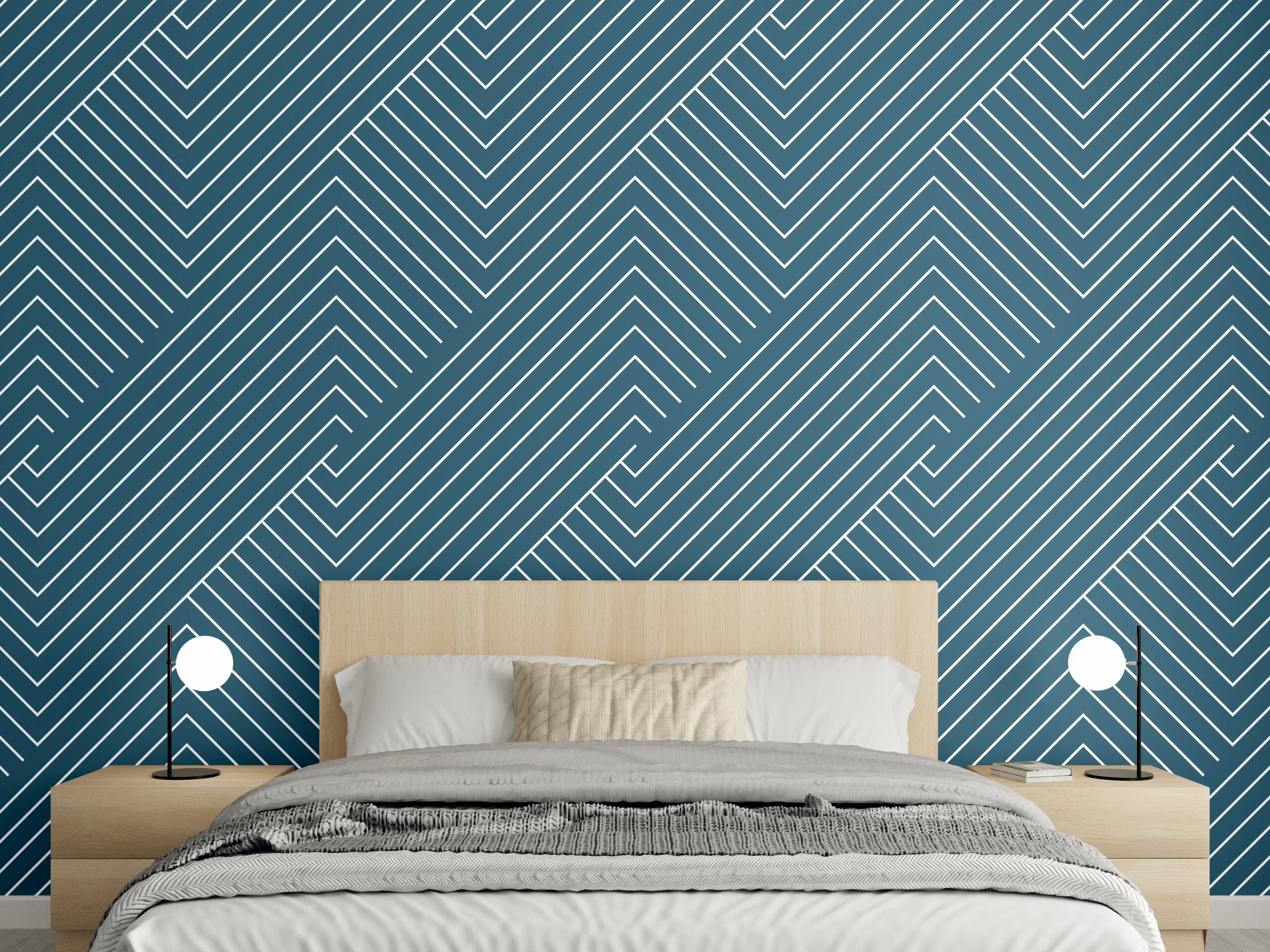 Wandverkleidung Schlafzimmer - Modernes Fischgrätmuster in Petrol