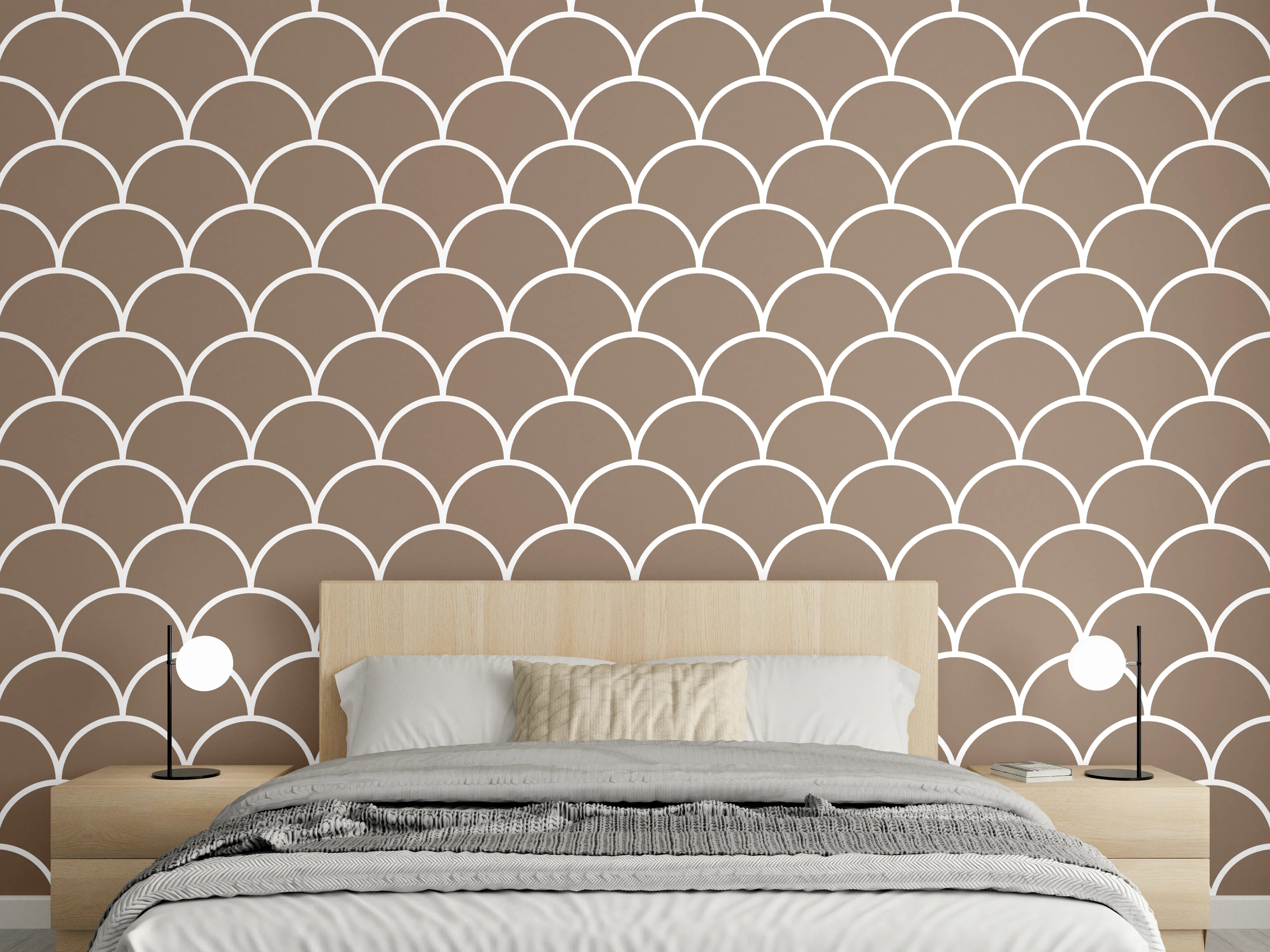 Wandverkleidung Schlafzimmer - Modernes Fischschuppen-Muster Braun Weiß