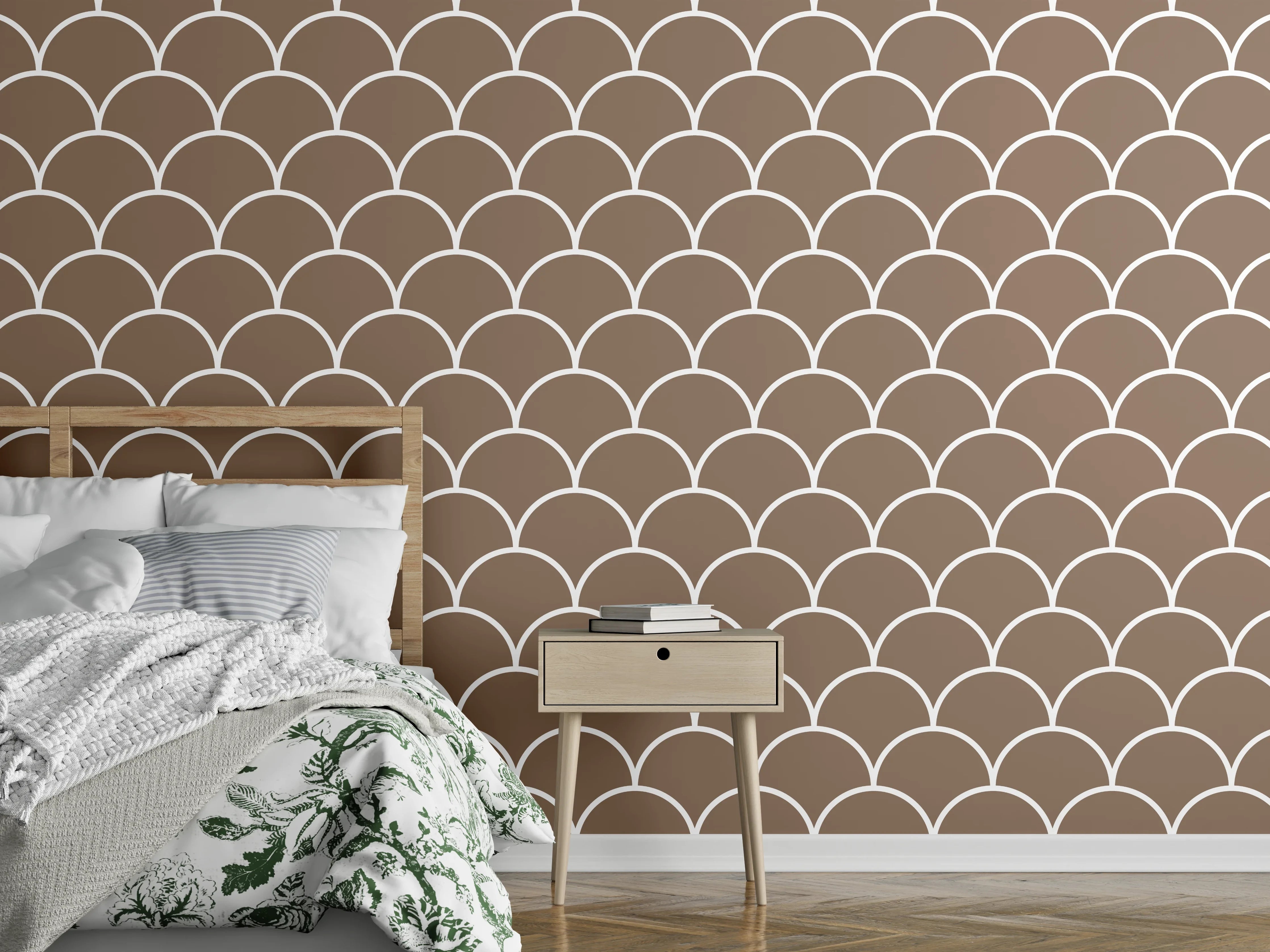 Wandverkleidung Schlafzimmer - Modernes Fischschuppen-Muster Braun Weiß