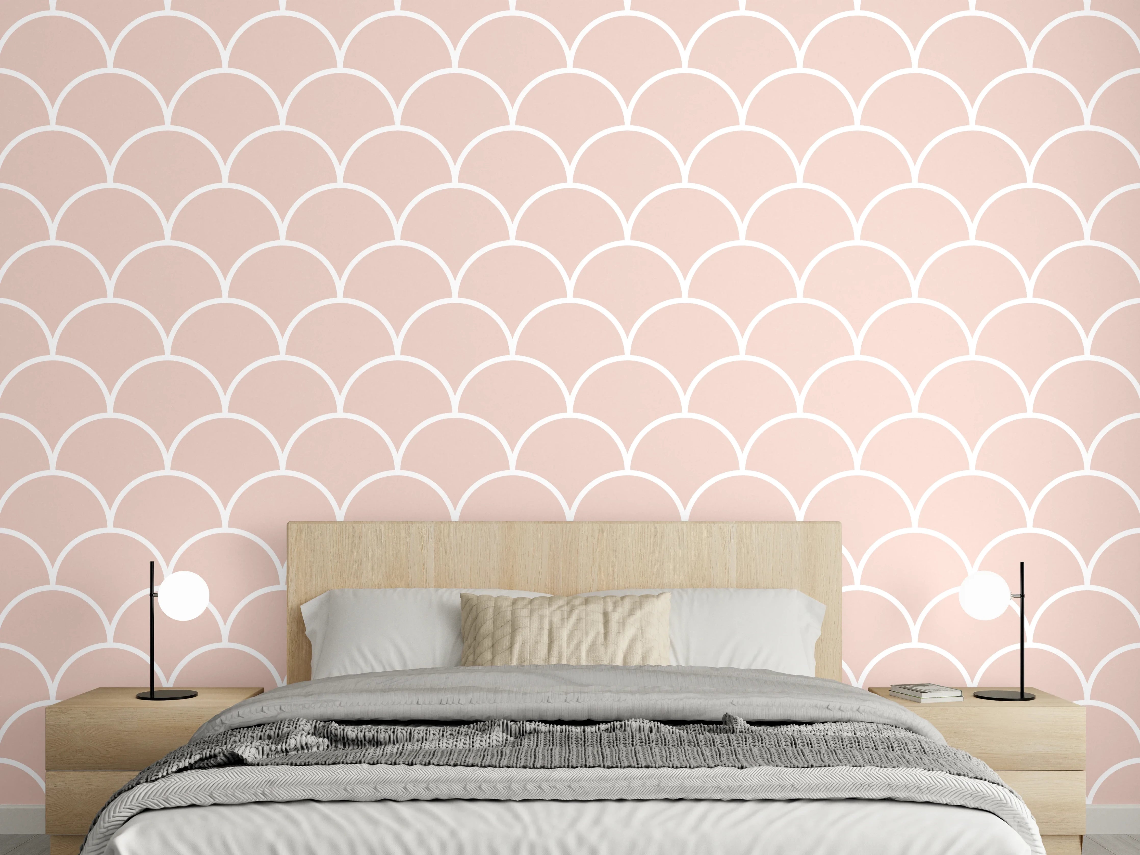 Wandverkleidung Schlafzimmer - Modernes Fischschuppen-Muster in zartem Rosa