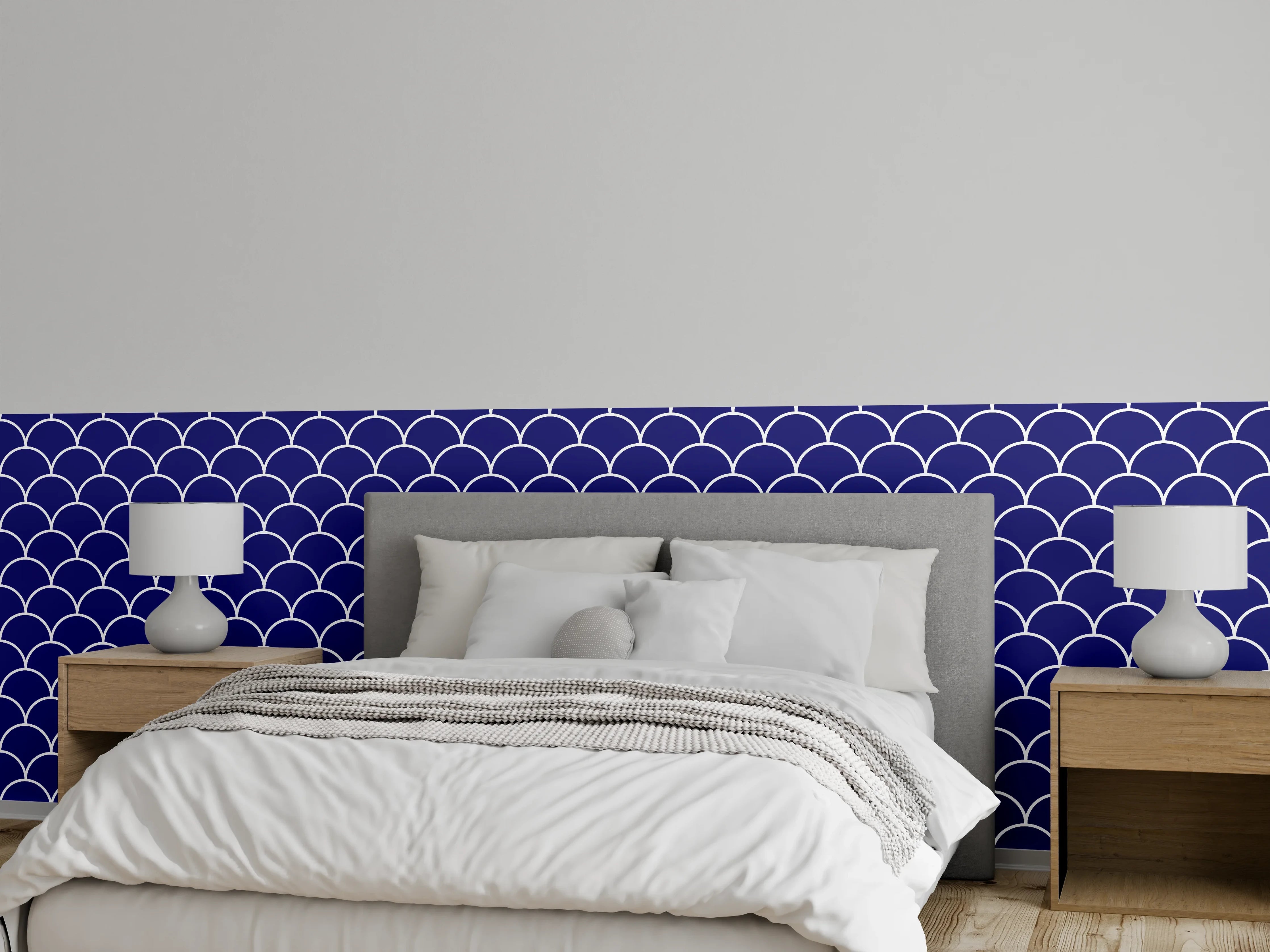 Wandverkleidung Schlafzimmer - Modernes Fischschuppenmuster in Dunkelblau