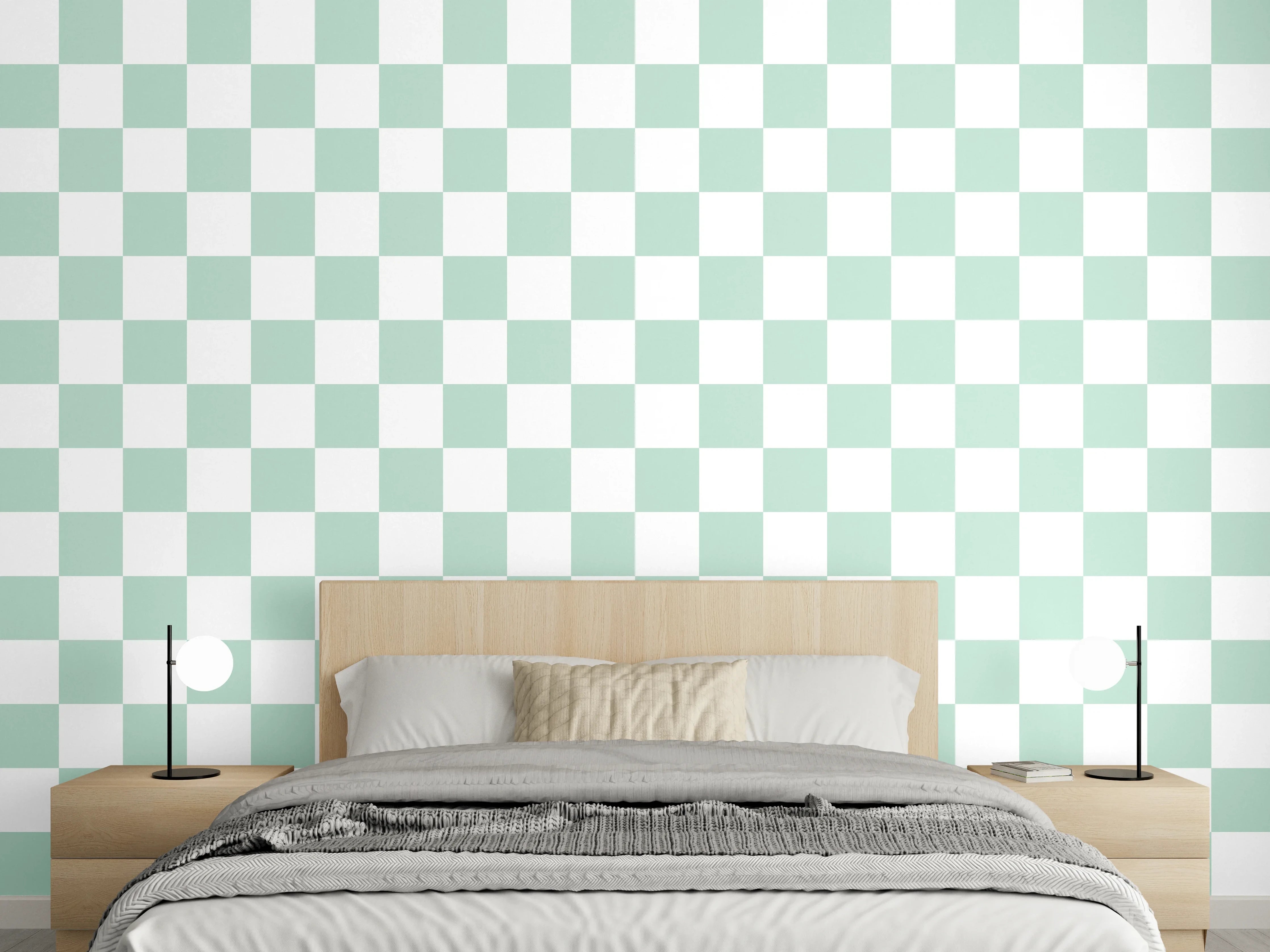 Wandverkleidung Schlafzimmer - Modernes Kachelmuster in sanftem Mintgrün