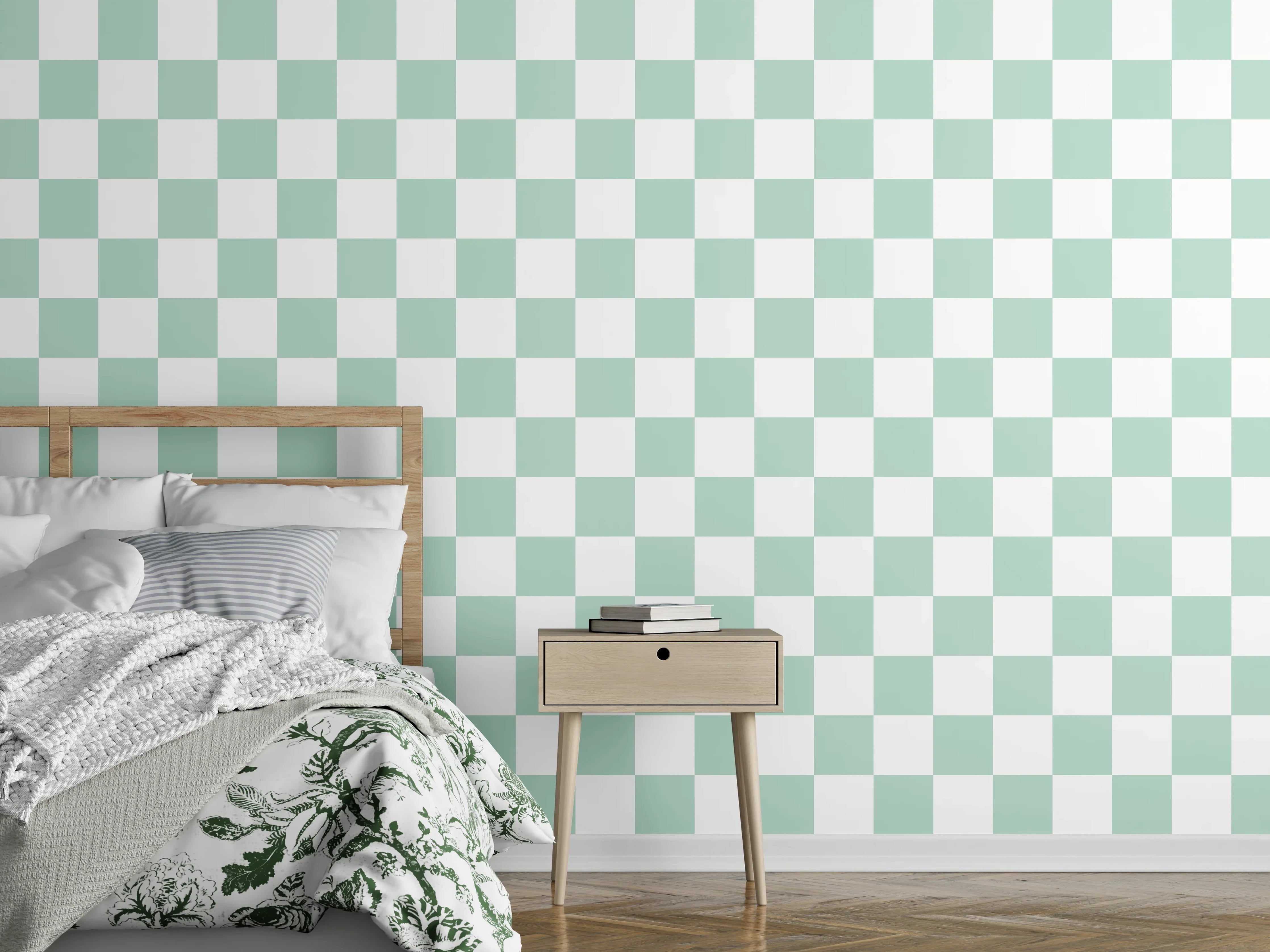 Wandverkleidung Schlafzimmer - Modernes Kachelmuster in sanftem Mintgrün